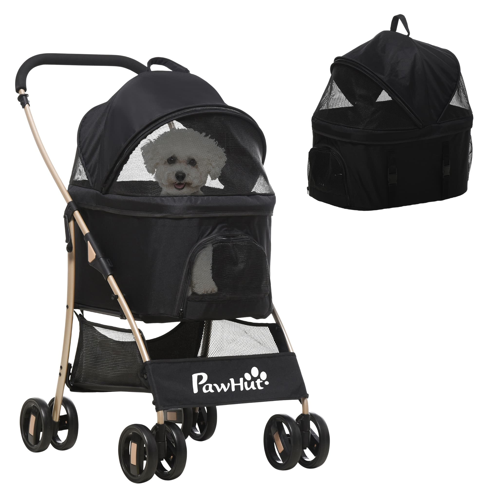 PawHut Poussette 2-en-1 Chien Chat Nacelle Amovible Pliable Tissu Oxford 600D Noir Aosom France