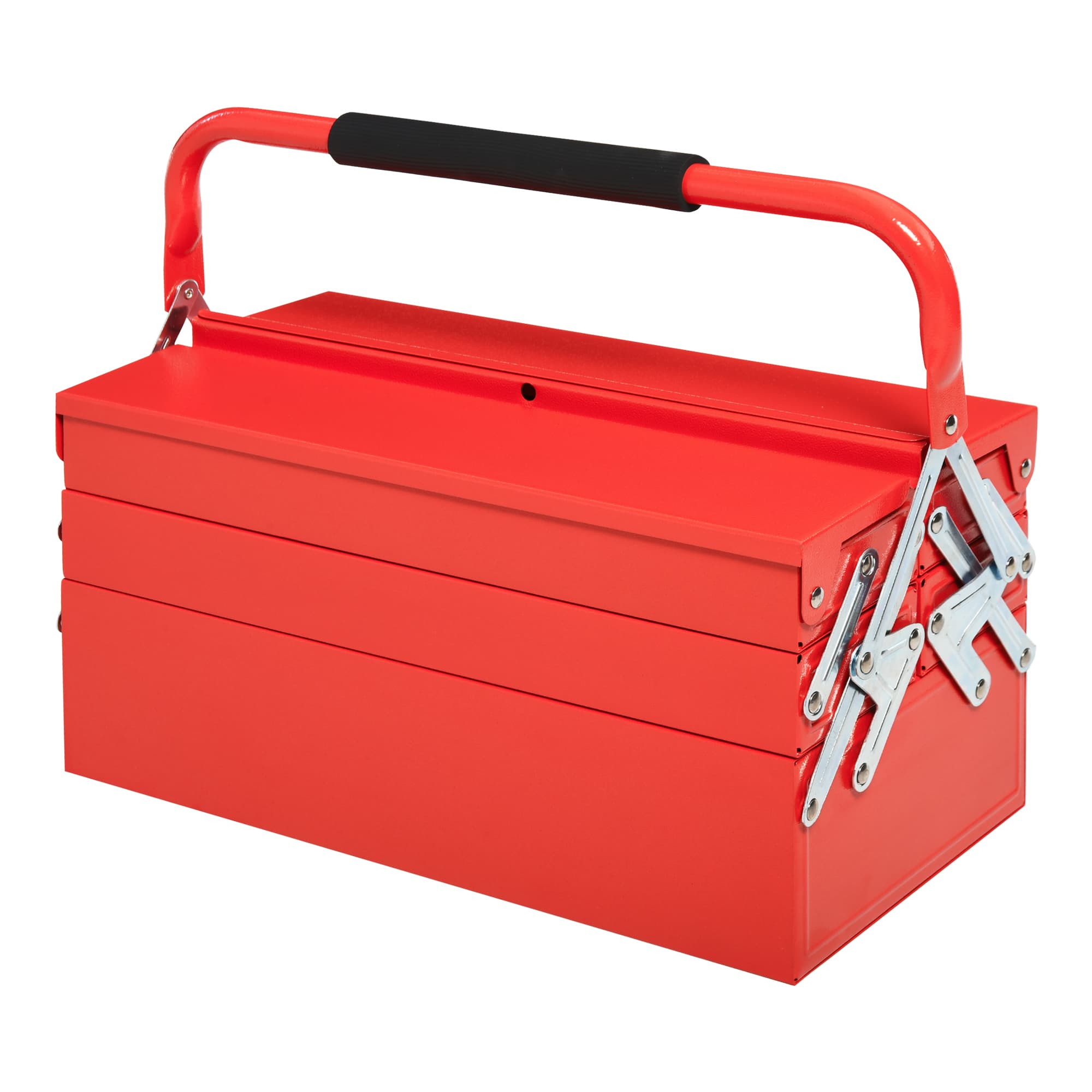 DURHAND Boîte à outils métallique coffret caisse outils métal 3 niveaux 5 plateaux rétractables acier 45 x 22 5 x 34 5 cm rouge