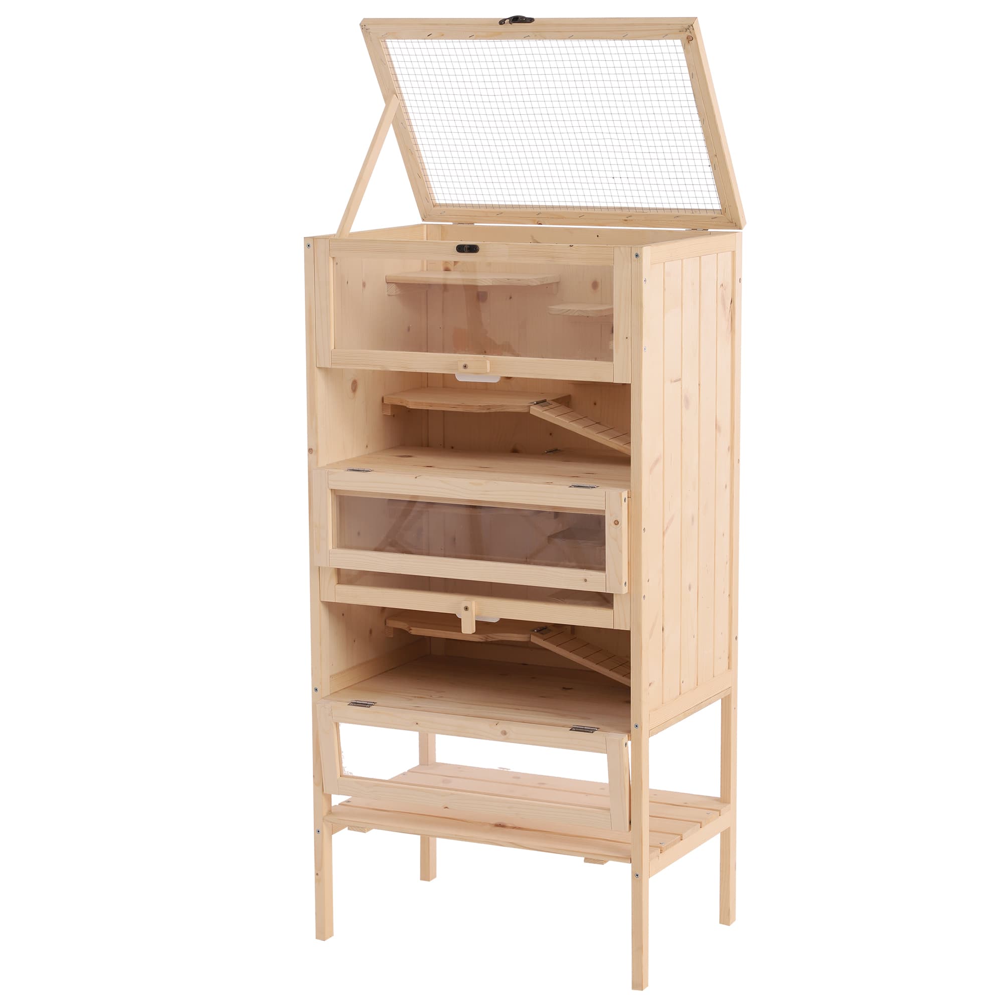 Pawhut Cage pour hamsters souris petits rongeurs multi-niveaux 5 étages 10 plateformes bois de pin 60 x 40 x 120 cm aosom france