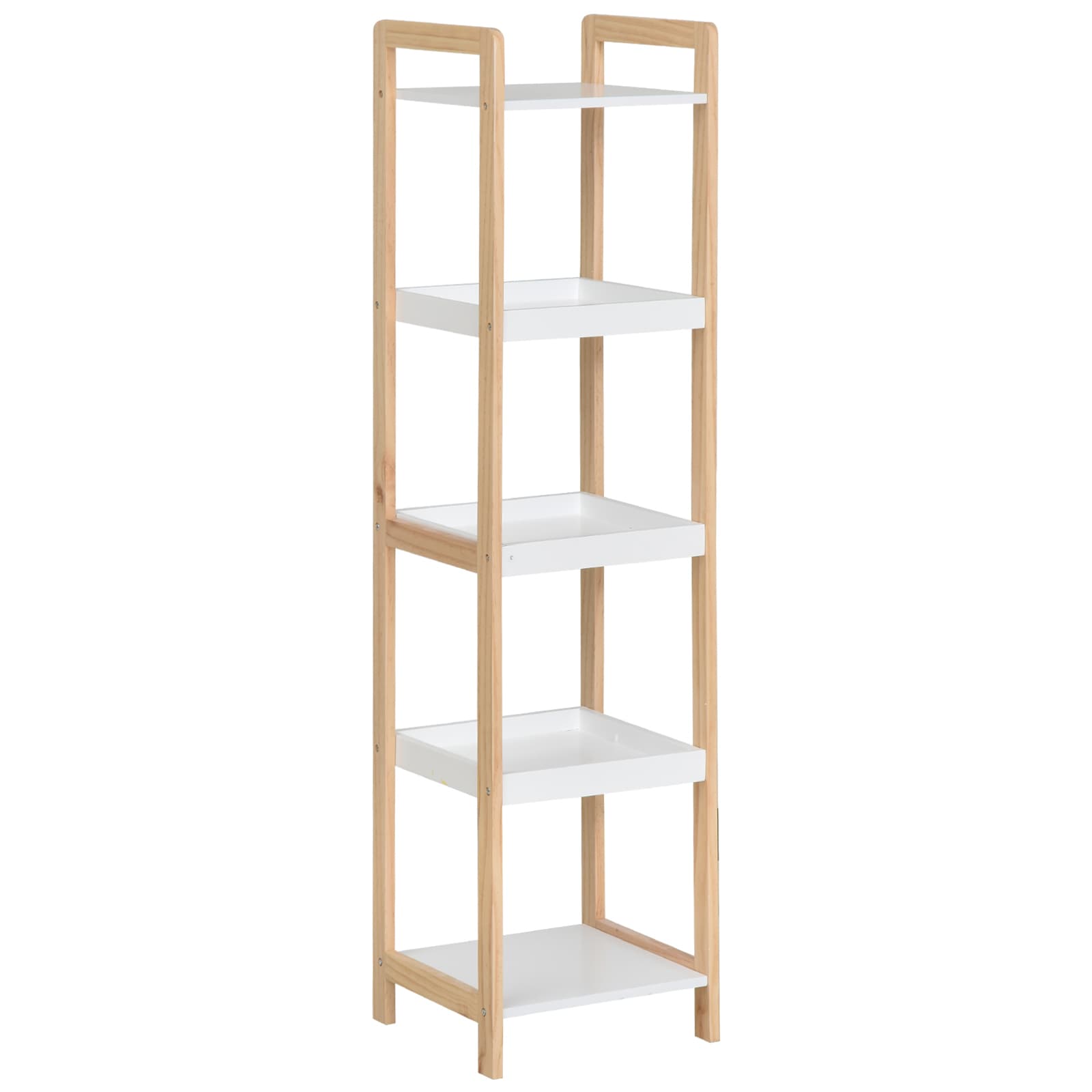HOMCOM Étagère Salle de Bain Bambou Beige Blanc 3 Paniers + 2 Étagères 32x30x130cm Design Élégant et Fonctionnel Aosom France