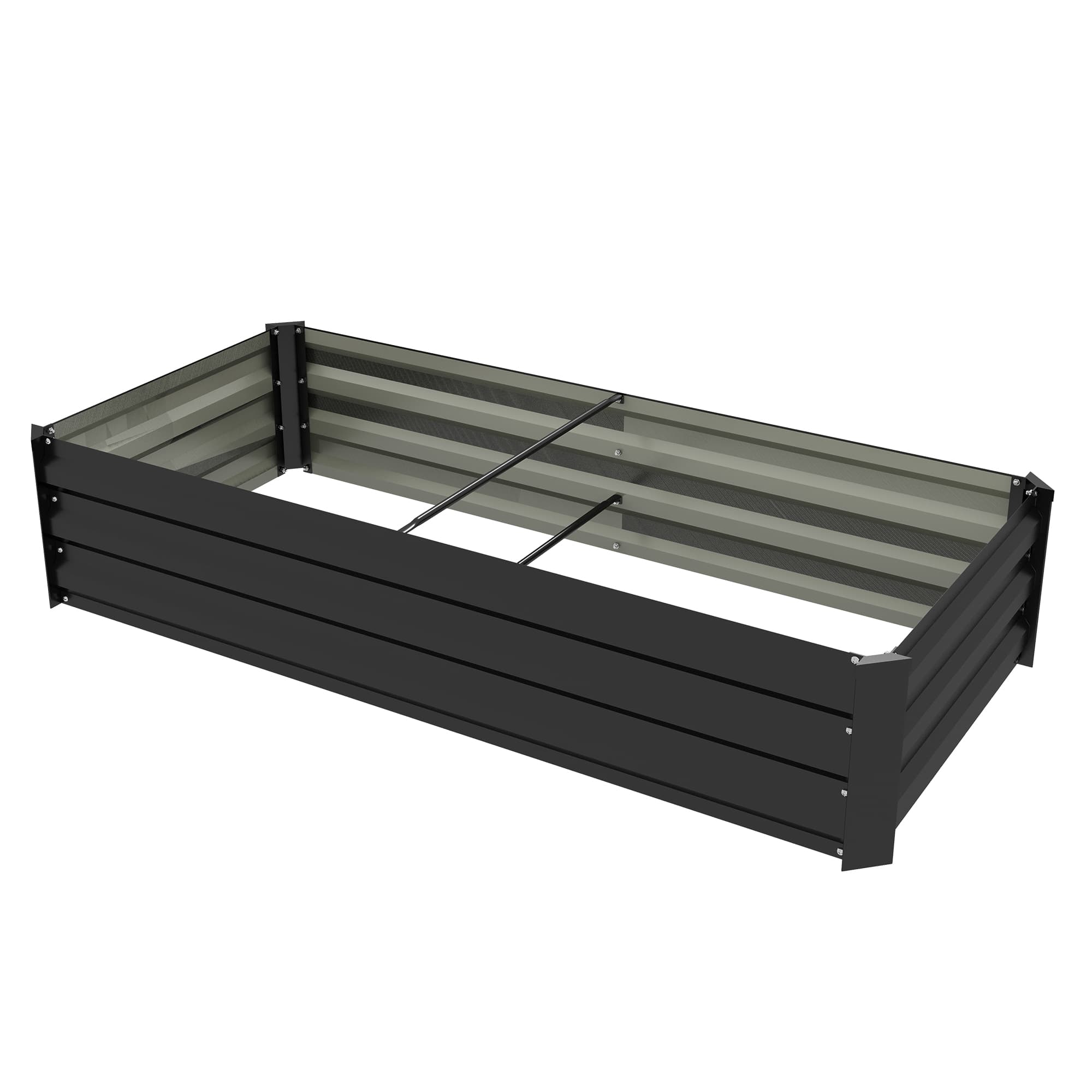 Outsunny Jardinière rectangulaire potager de jardin bac à fleurs en acier avec bordure de sécurité et fond ouvert noir