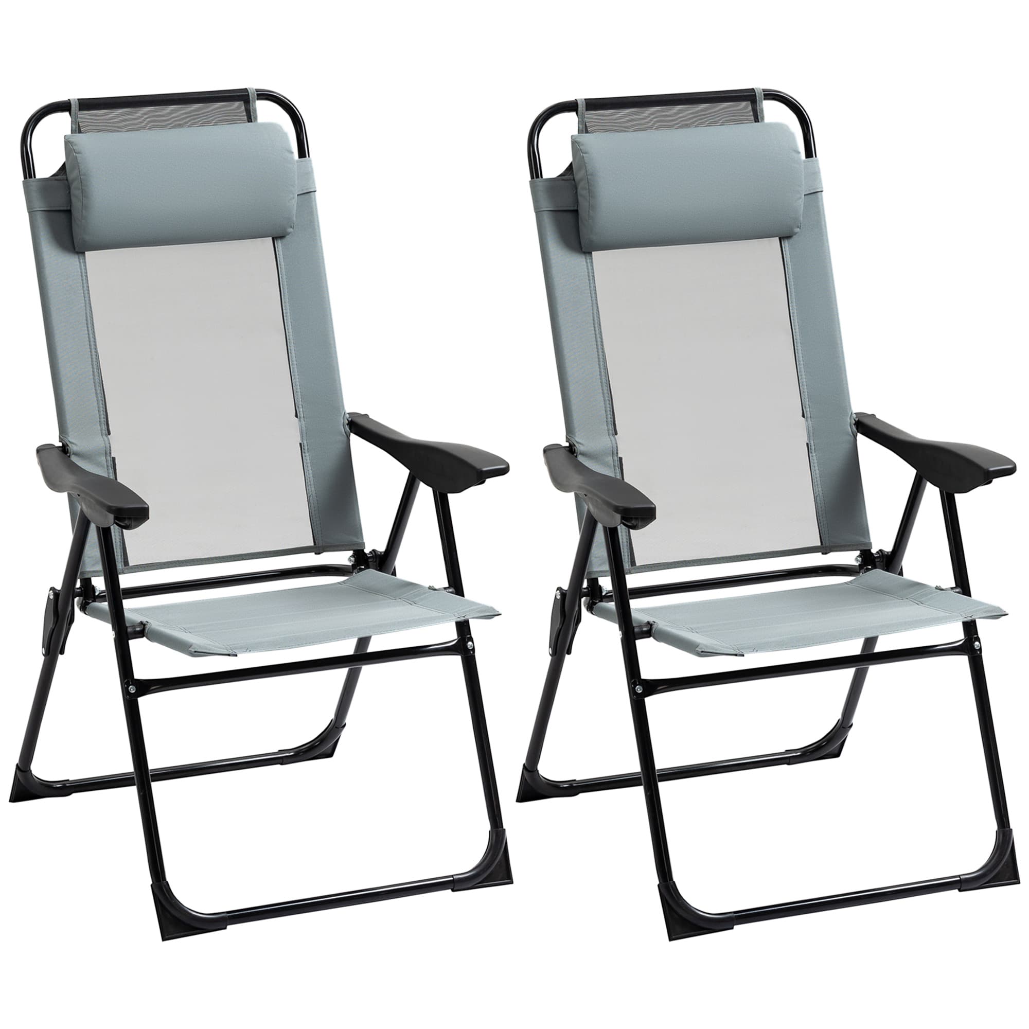 Outsunny Lot de 2 chaises de jardin set basic de 2 chaises pliantes chaise de camping accoudoir dossier réglable en 5 positions