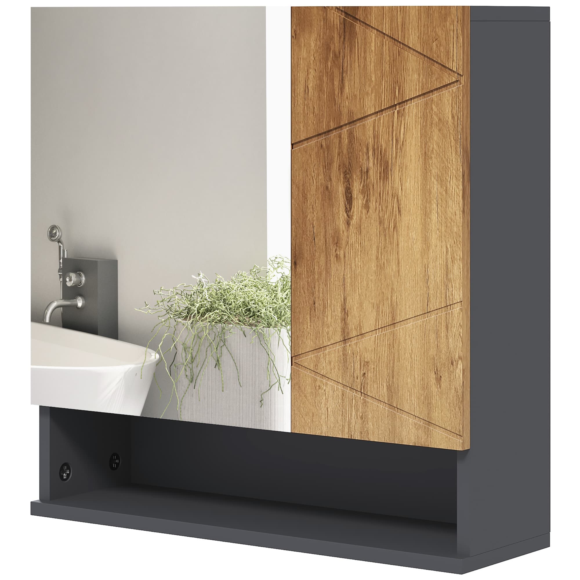 kleankin Armoire murale miroir de salle de bain placard de rangement 2 portes 55 x 17 x 55 cm naturel gris foncé