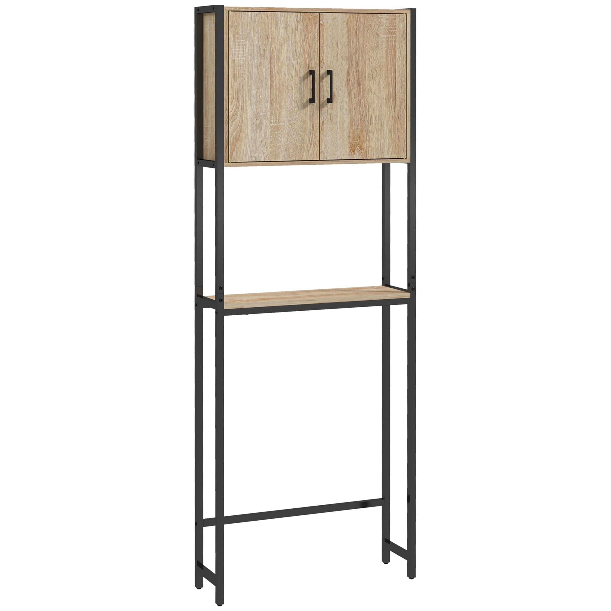 kleankin Étagère de toilettes meuble de salle de bain dessus toilette WC avec placard 2 portes et étagère ouverte