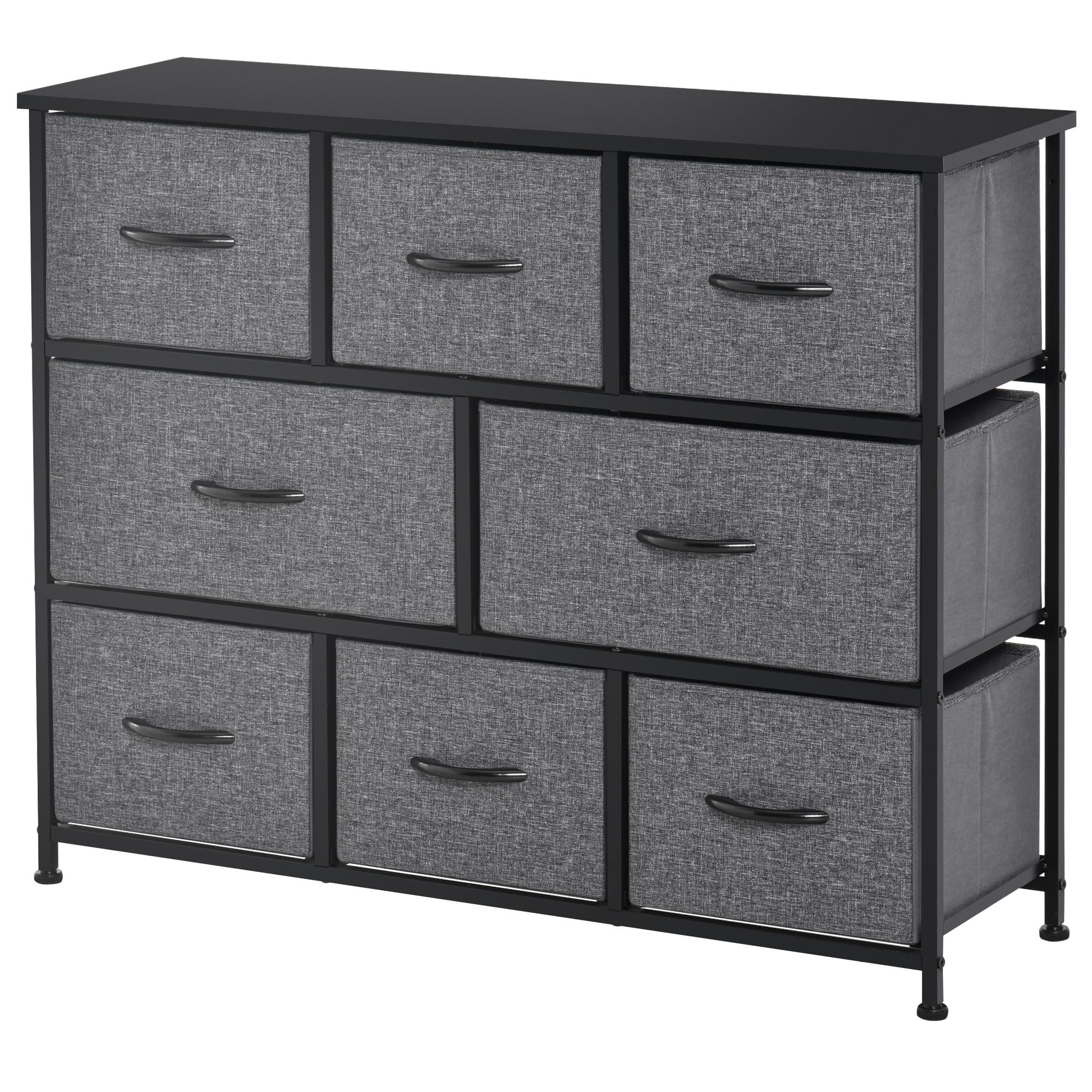 HOMCOM Chiffonnier Gris Foncé 8 Tiroirs Tissu Pliants Rangement 100x30x78,5cm Aosom France