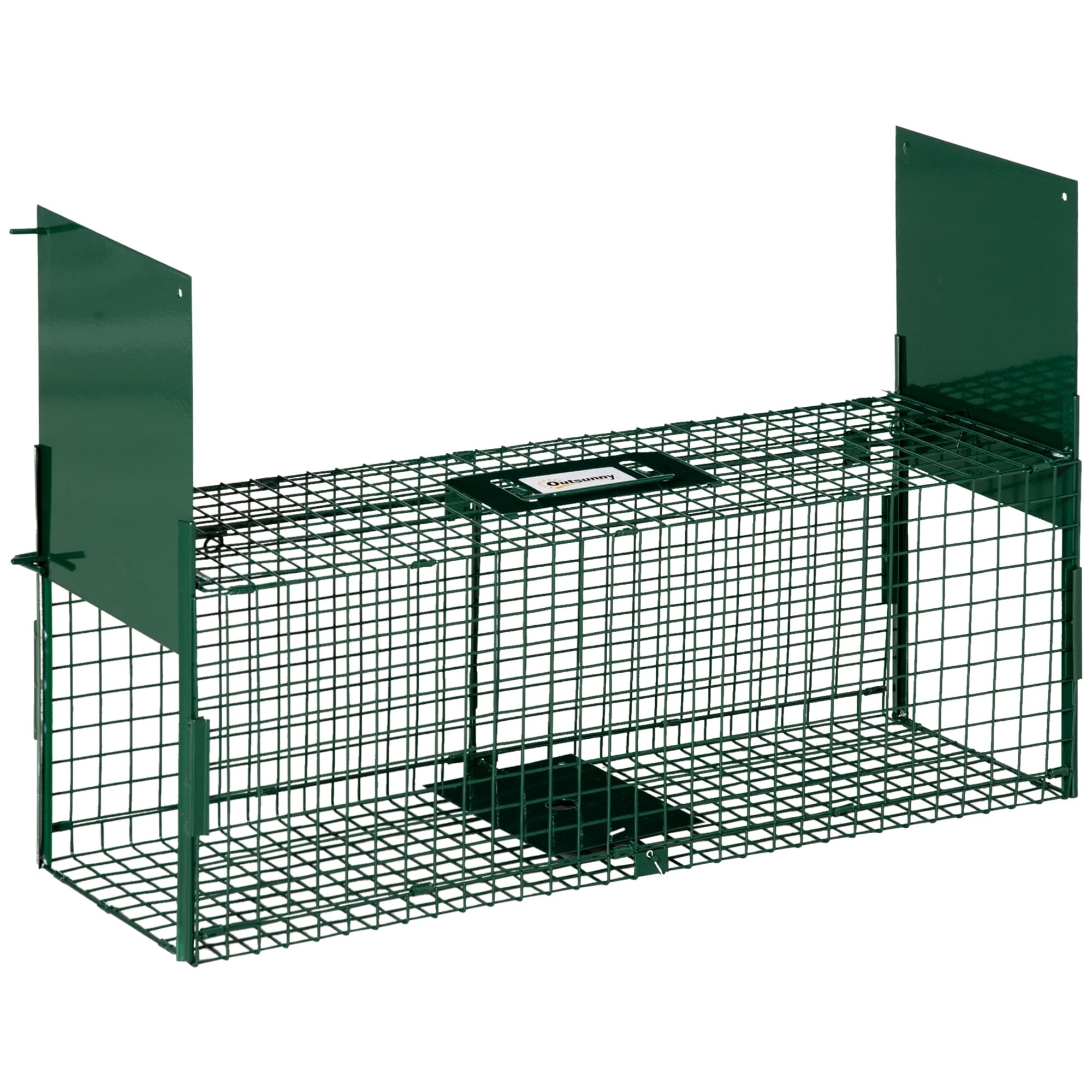 Outsunny Cage de rat Piège de capture acier 2 entrées pour les rats, putois, belettes, loirons et lièvres 80 x 25 x 30 cm vert foncé Aosom France