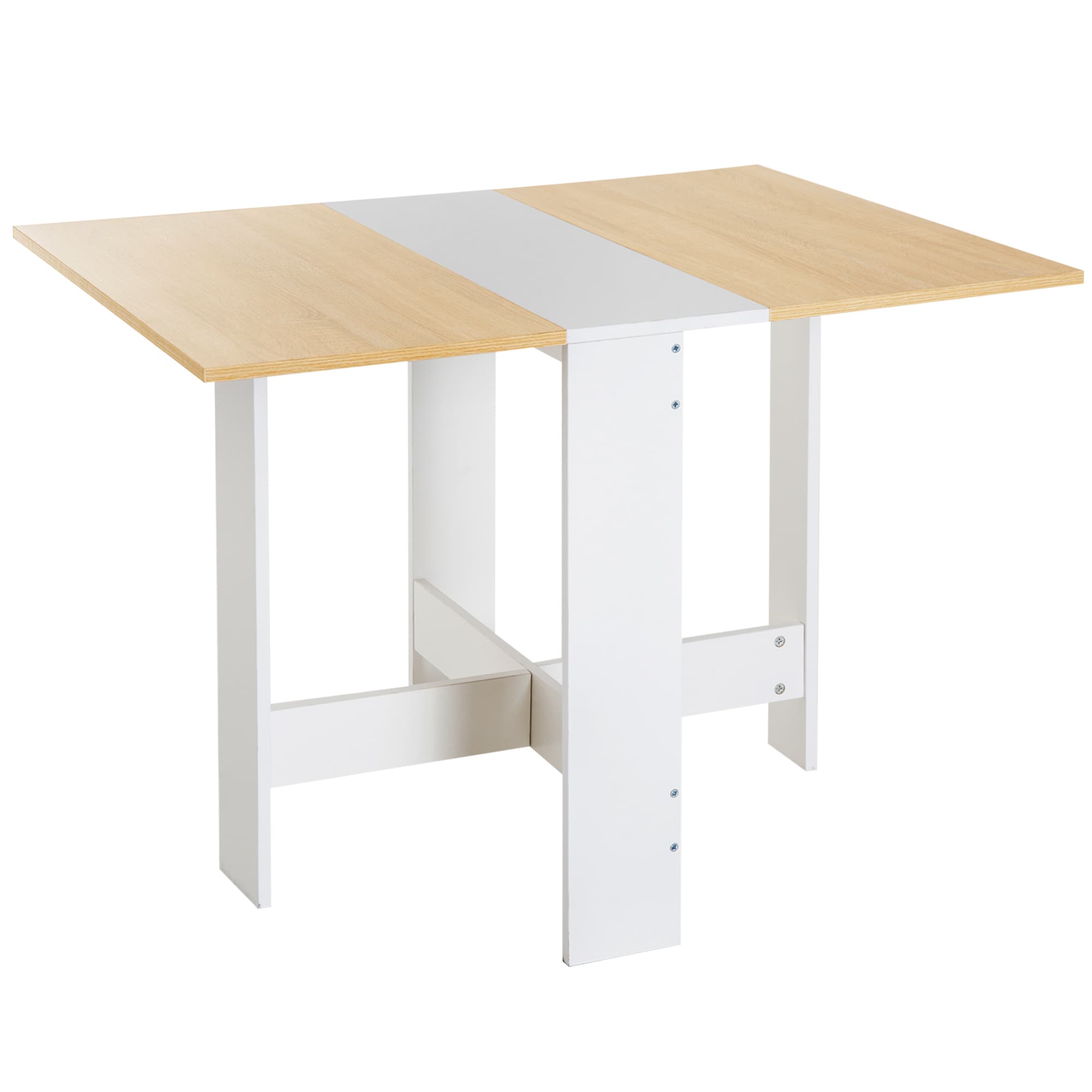 HOMCOM Table de cuisine pliable 103L x 76l x 74H cm panneaux particules bicolore chêne blanc