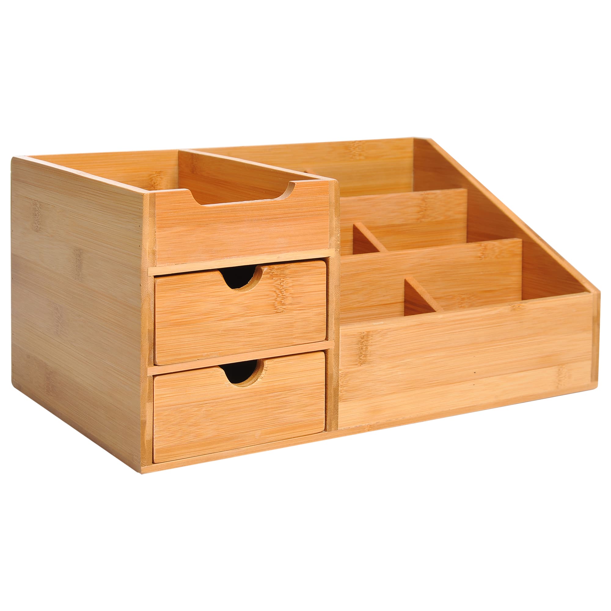HOMCOM Boite de Rangement de Bureau - Organiseur de Bureau - 7 Compartiments, 2 tiroirs - Bambou Verni