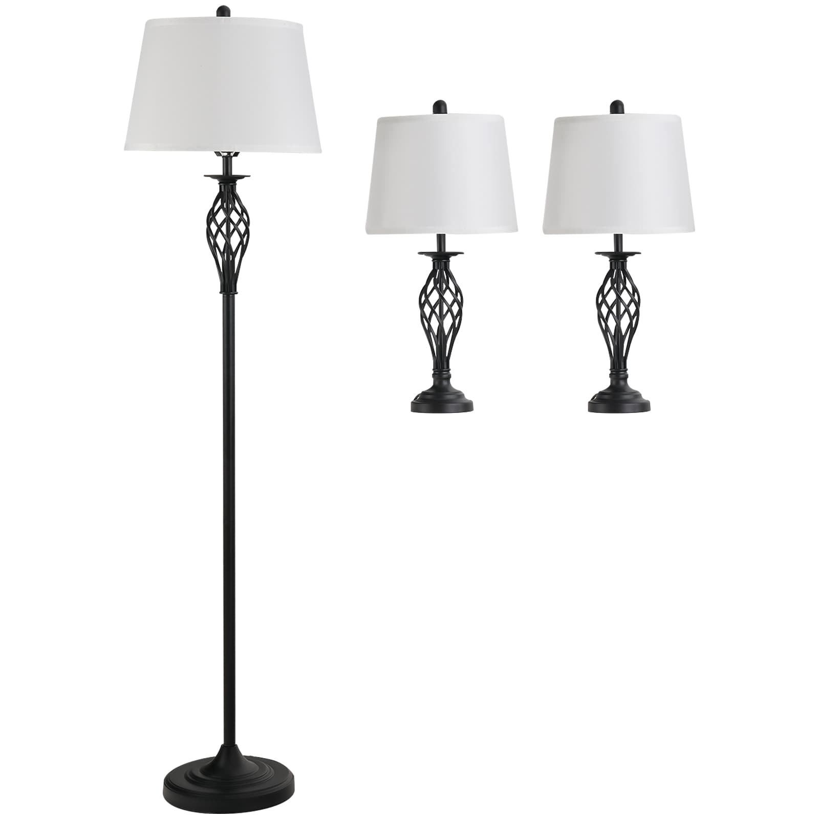 HOMCOM Lampadaire avec 2 Lampe de Table Rétro Salon Métal Noir Blanc aosom france