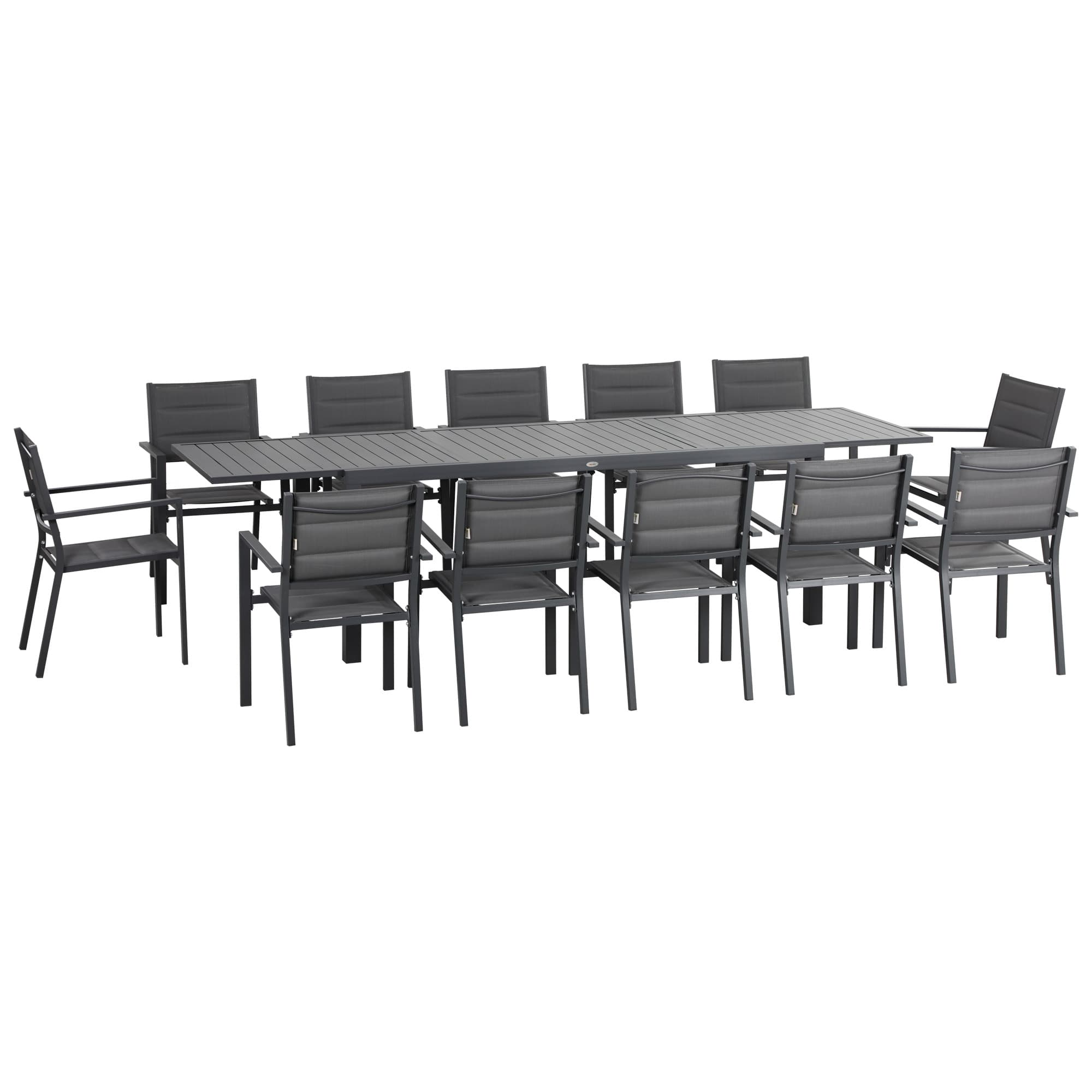 Outsunny Salon de jardin Table et chaise de jardin en aluminium et textilène table extensible 8/12 personnes 12 chaises empilables gris Aosom France