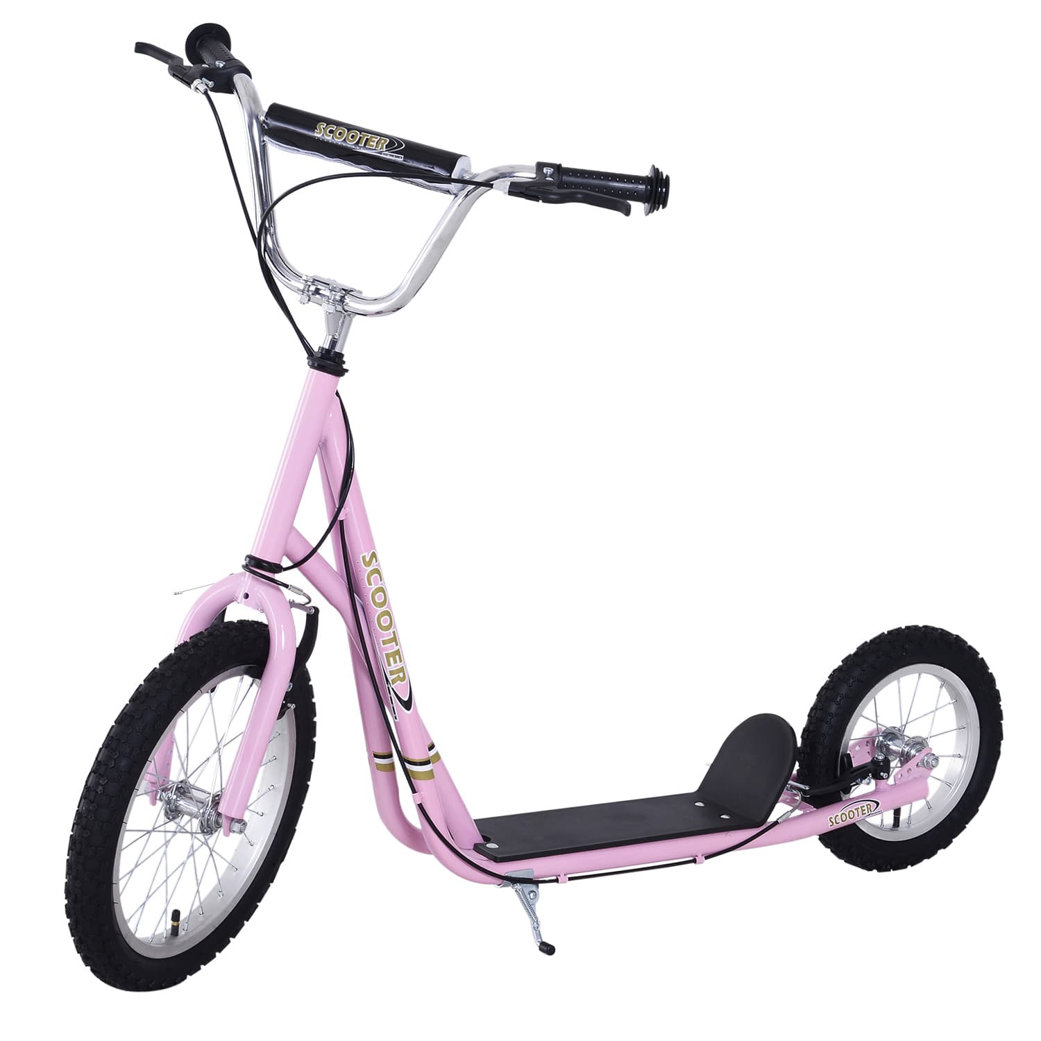 HOMCOM Trottinette patinette Enfant à partir de 5 Ans Grands pneus Guidon réglable poignées Freins et béquille Acier Rose