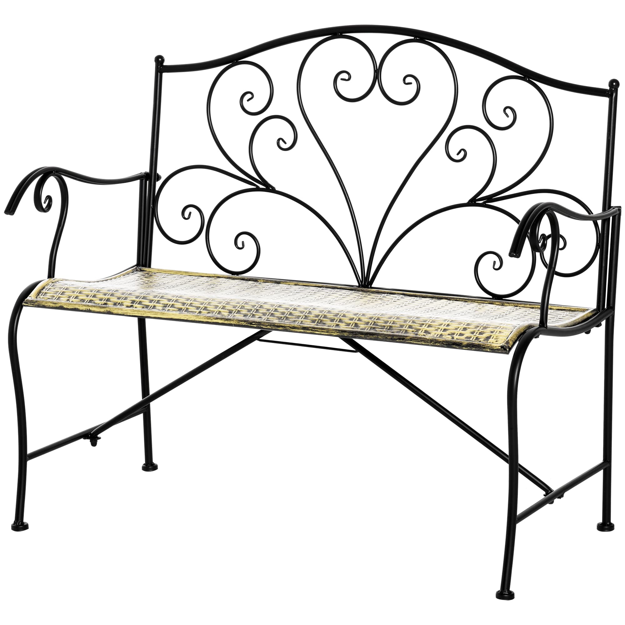 Outsunny Banc de jardin 2 places design rétro raffiné grand confort accoudoirs dossier haut ergonomiques métal 100 x 50 x 88 cm noir