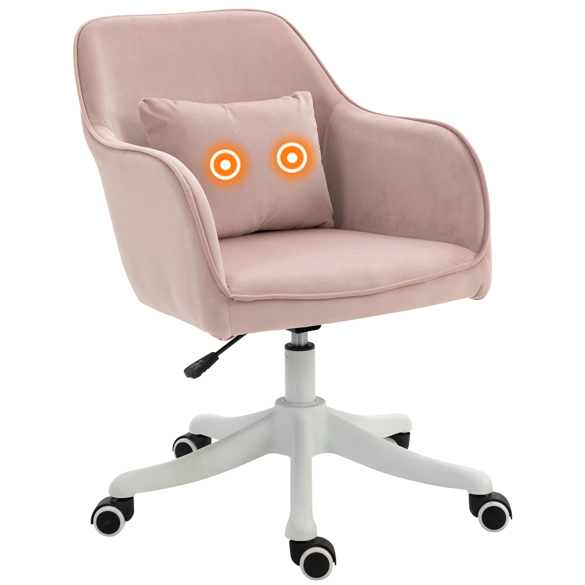 HOMCOM Chaise de bureau massant chaise de bureau rose velours coussin lombaire intégré hauteur réglable pivotante 360° Aosom France
