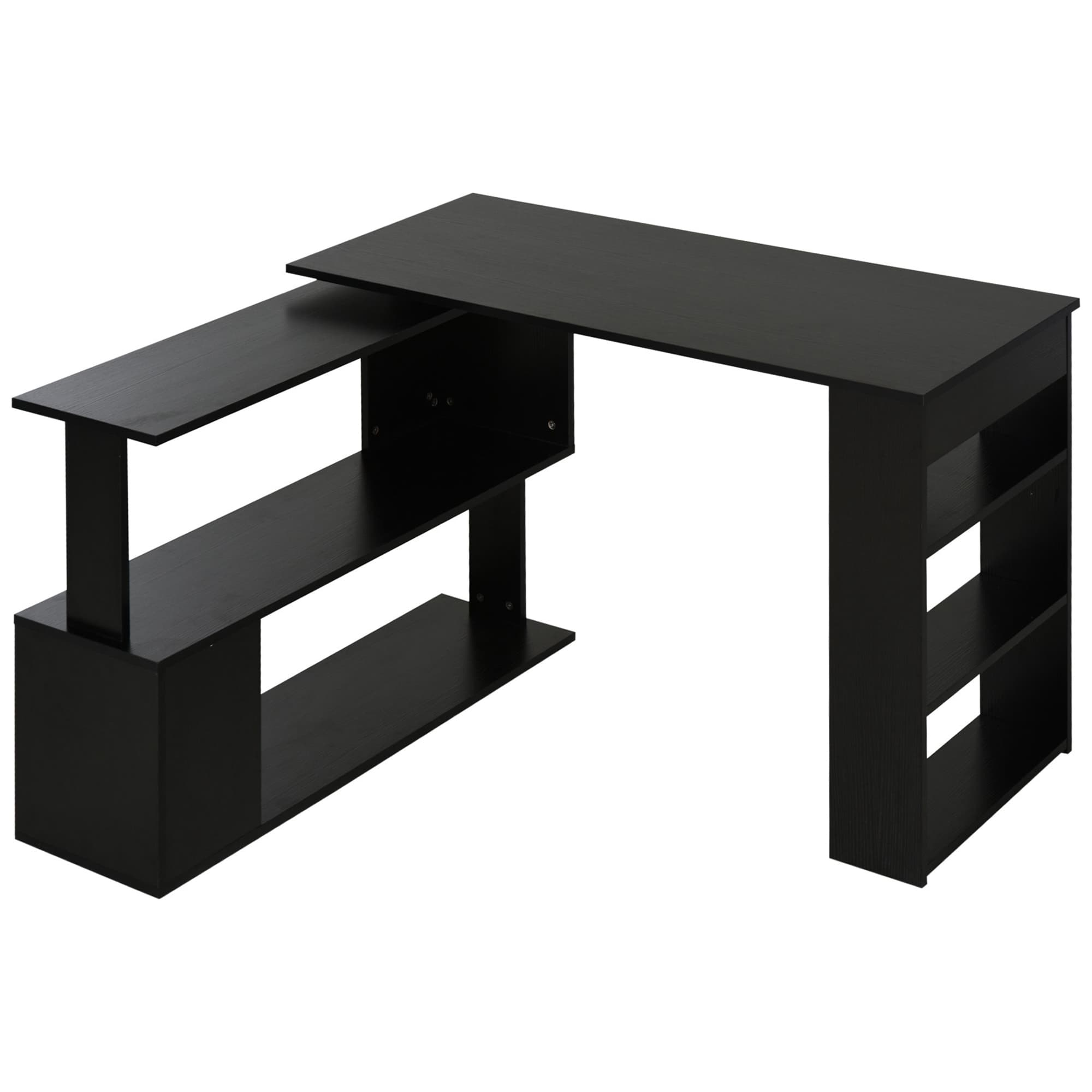 HOMCOM Bureau d'angle table de salle à manger avec rangement bureau informatique modulable bibliothèque intégrée + étagère 3 niveaux noir