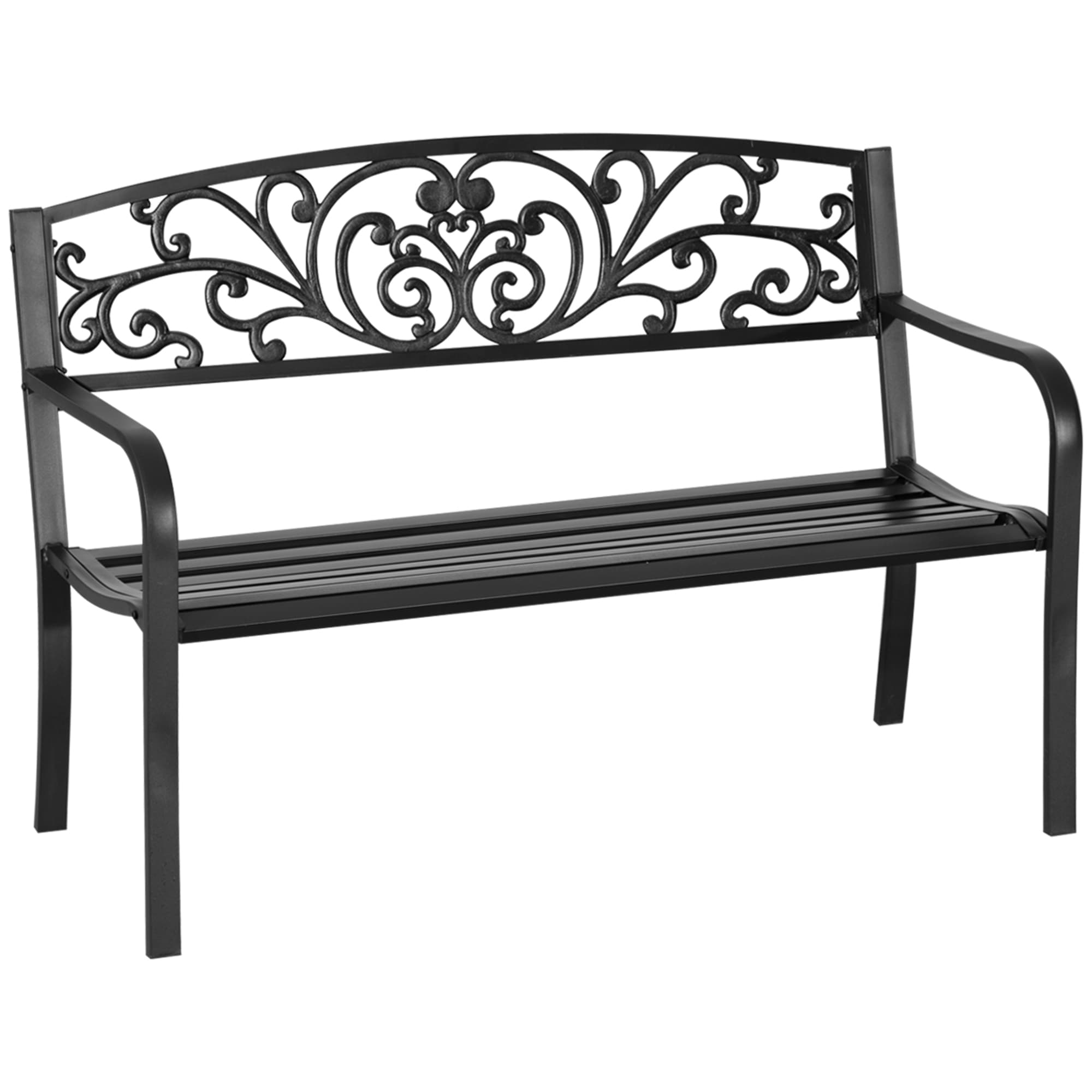Outsunny Banc de Jardin Terrasse en Acier Fonte 2 Places Charge Max. 220 Kg Noir aosom france