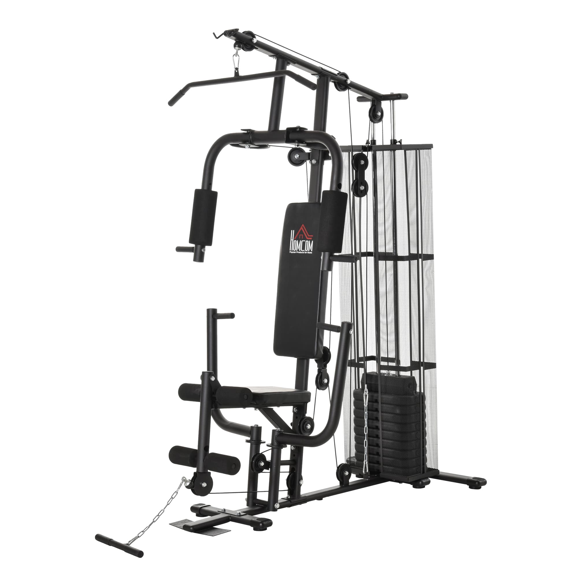 HOMCOM Station de musculation Module développé couché butterfly barre latissimus curler flexion de jambes bande de résistance et 10 contrepoids noir
