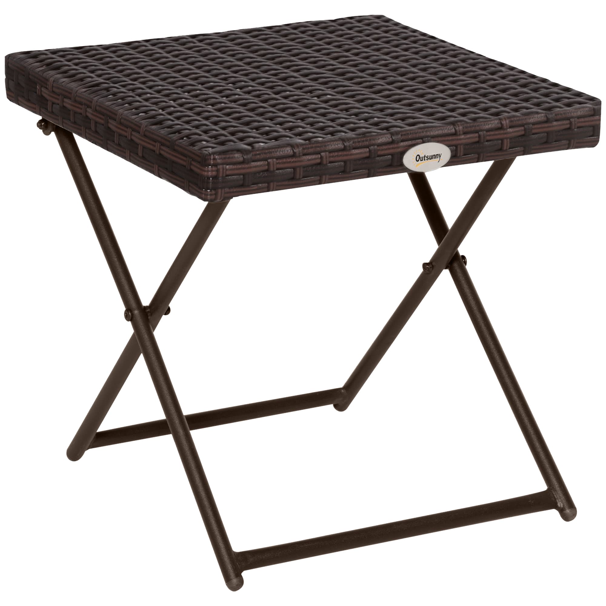 Outsunny Table basse pliable de jardin style cosy chic dim. 40L x 40l x 40H cm métal époxy résine tressée imitation rotin marron