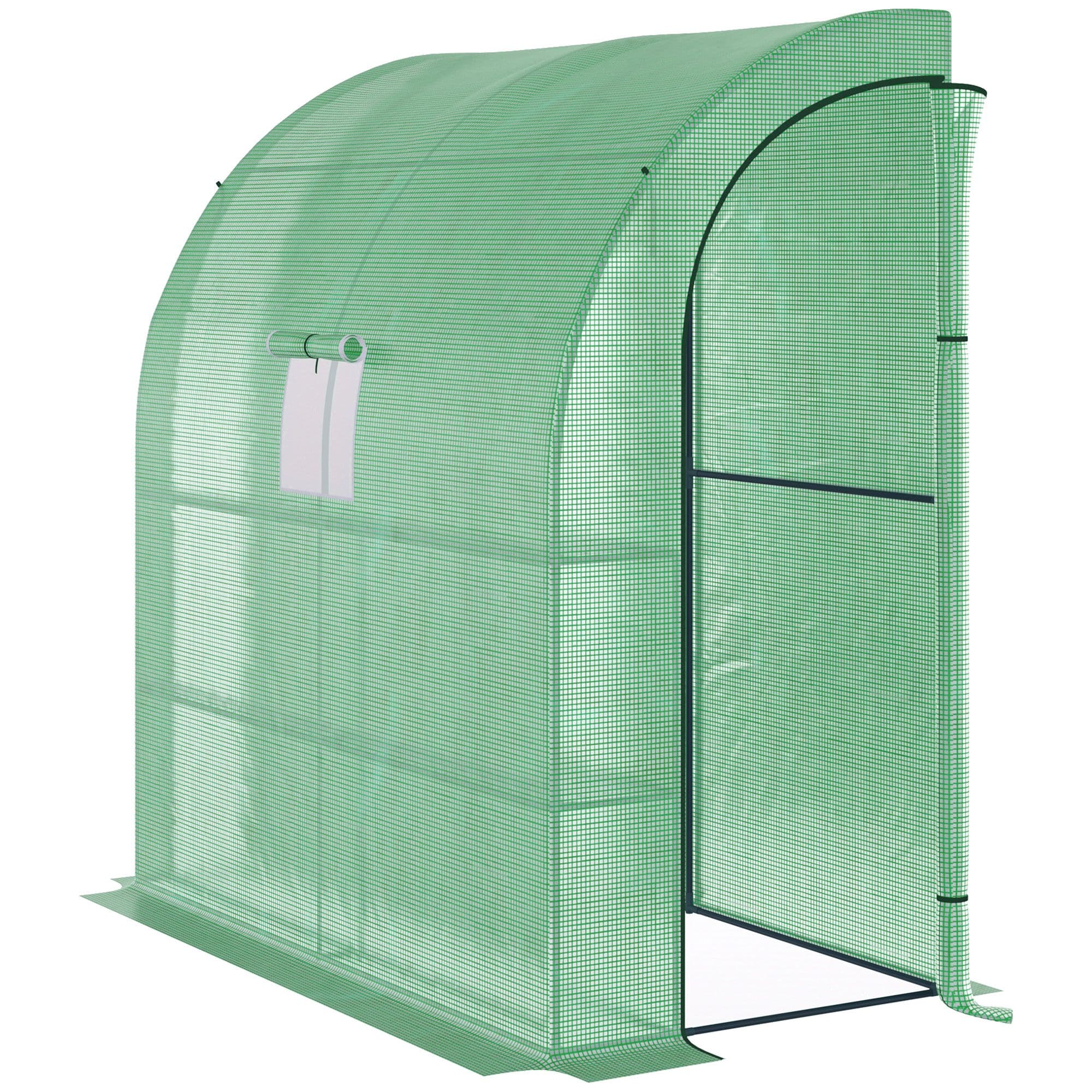Outsunny Serre de jardin adossée serre adossée dim. 2L x 1l x 2,13H m 4 étagères 2 portes zippées 1 fenêtre acier PE haute densité blanc-AOSOM.fr