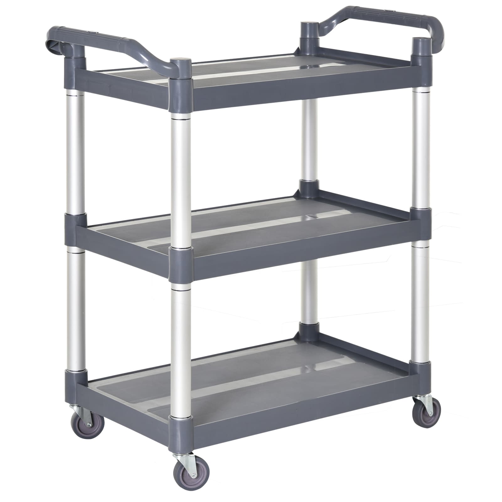 HOMCOM Chariot de Service Desserte de Cuisine à Roulettes 3 Étagères Dim. 88L x 44l x 93H cm Alu. Polypropylène Gris aosom france