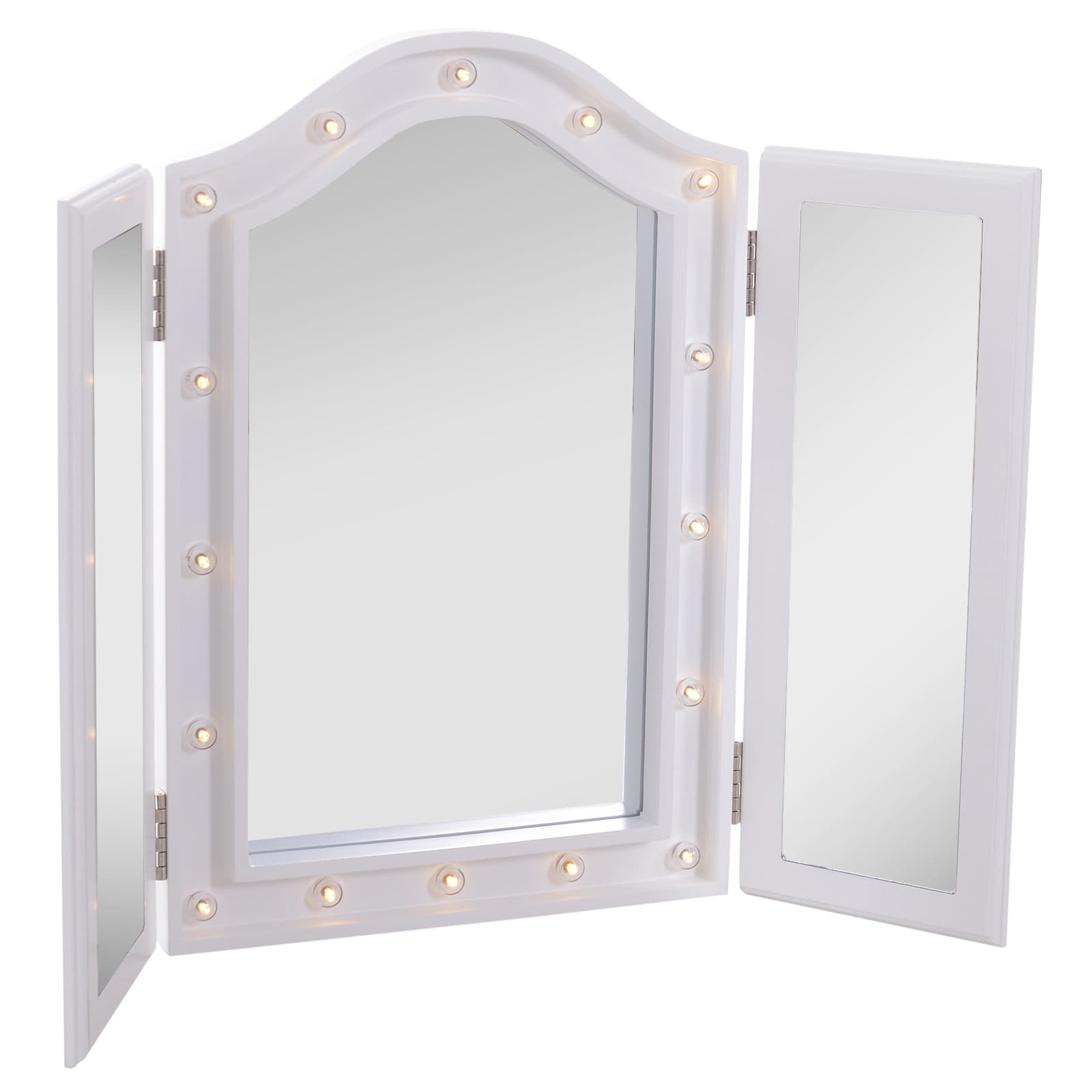 HOMCOM Miroir de Maquillage Miroir de Courtisie Lumière LED Triple de Pliage Charge USB Hollywood MDF Blanc