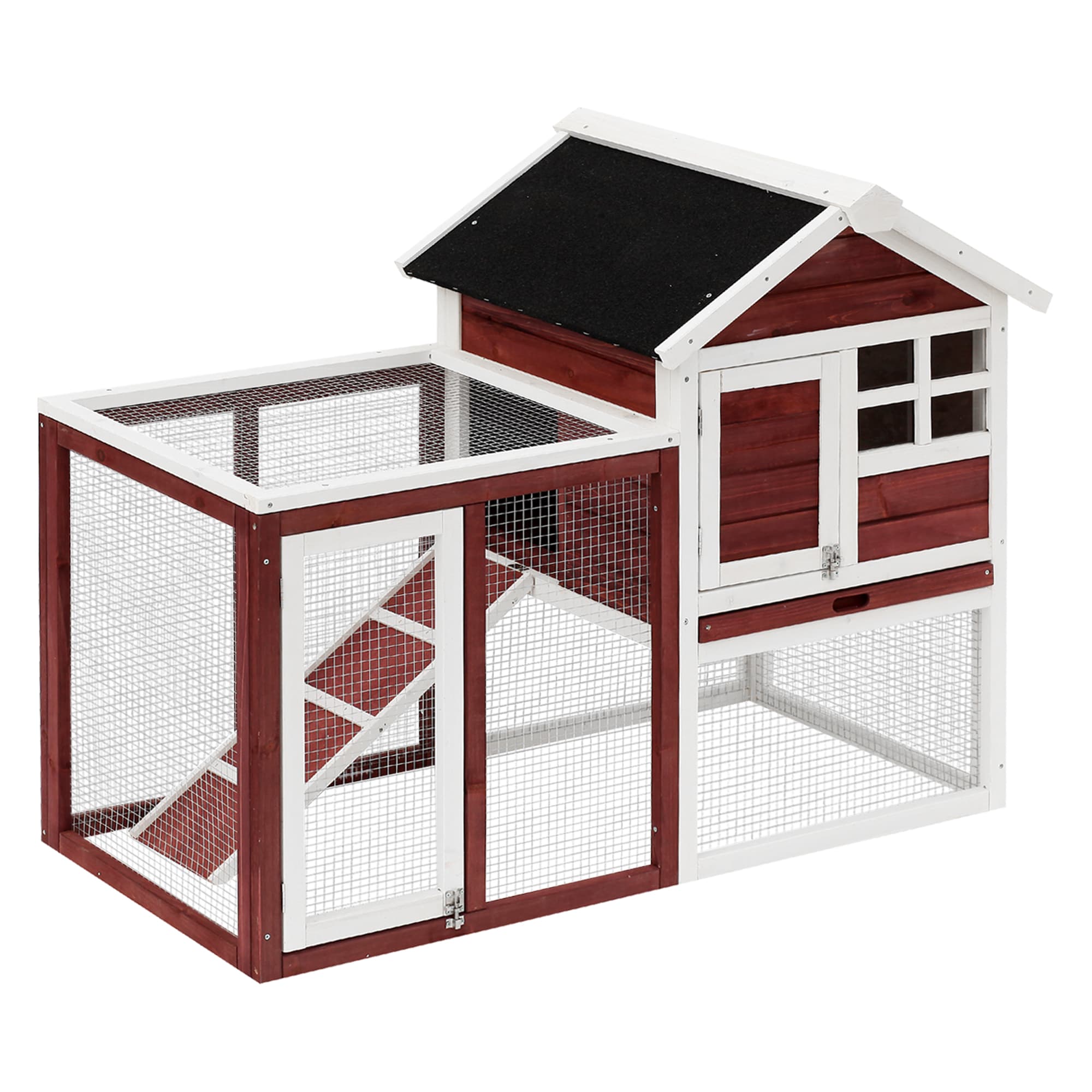 PawHut Clapier cage lapins multi-équipé niche supérieure avec rampe plateau excrément fenêtre enclos extérieur sécurisé 2 portes Aosom France