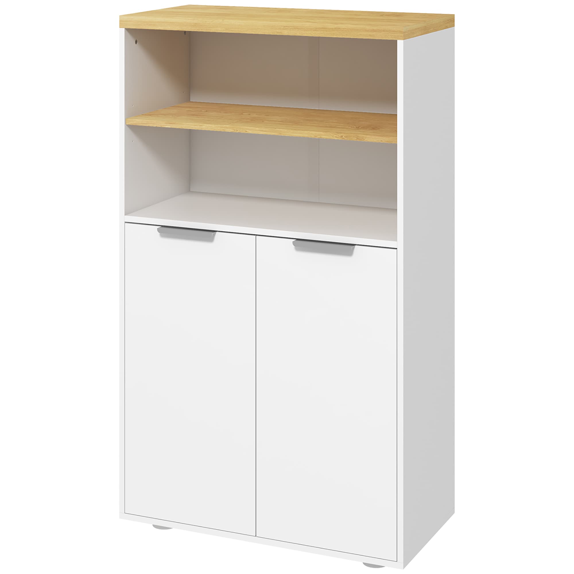 kleankin Meuble de rangement pour salle de bain avec 2 portes et 2 compartiments ouverts dim. 60L x 30P x 102H cm, blanc