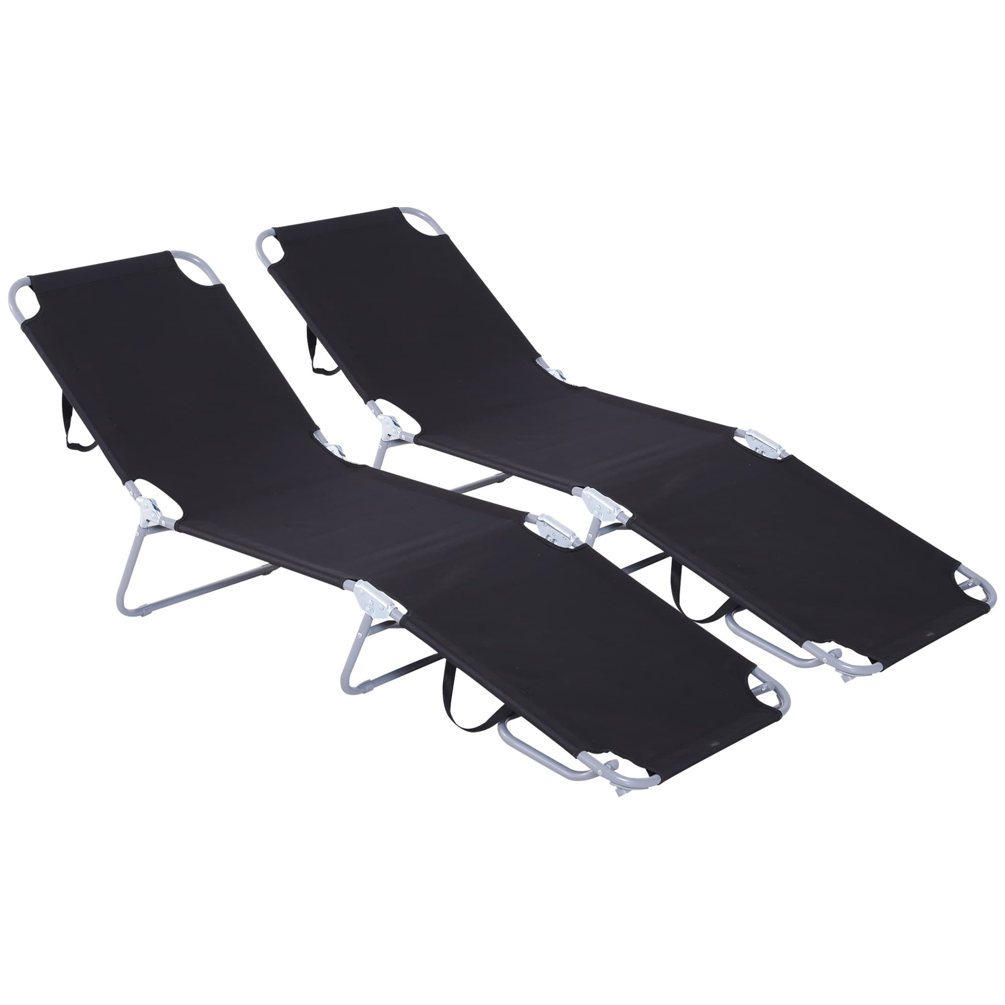 Outsunny Bain de Soleil transat Pliable Dossier réglable Multipositions métal et Polyester Noir
