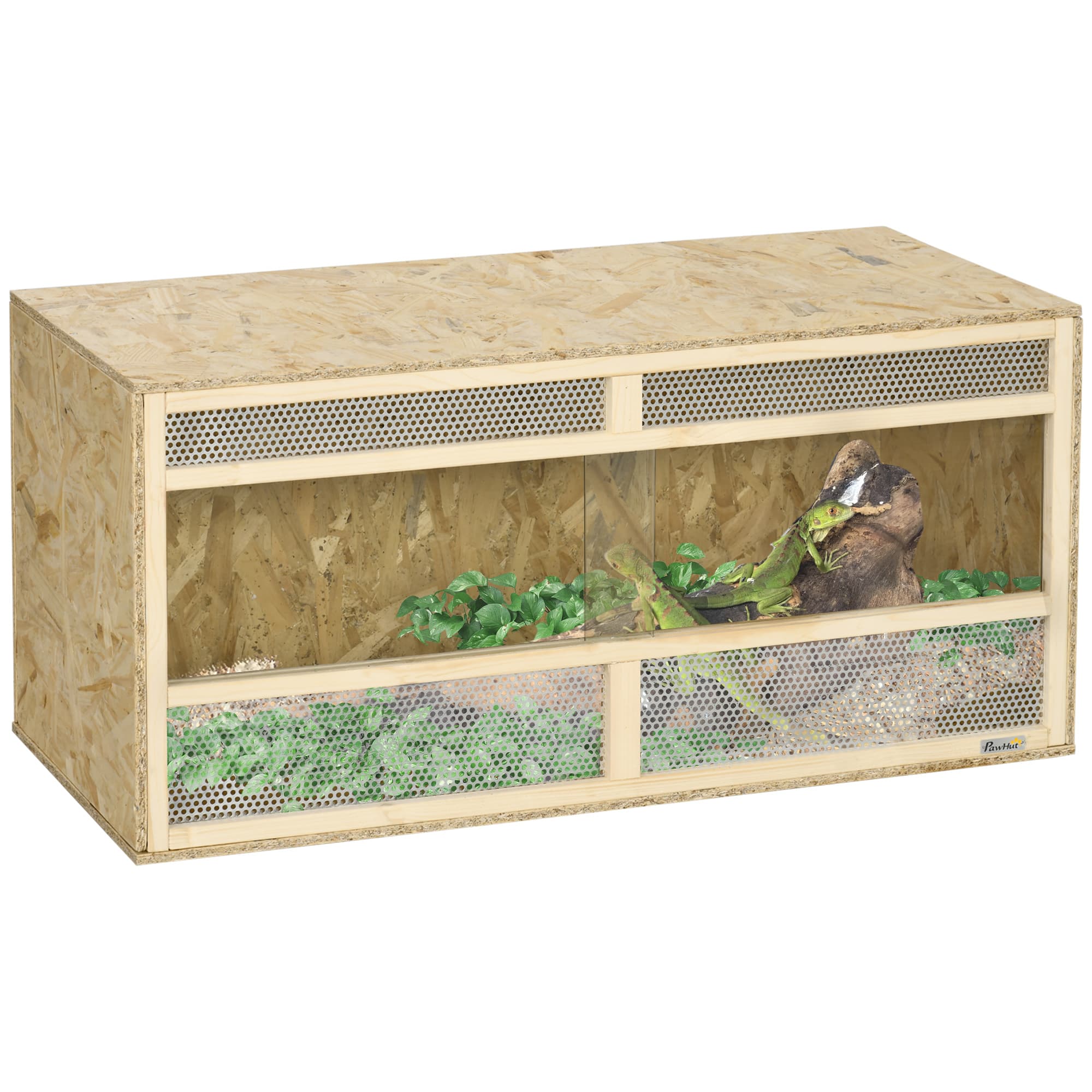 PawHut Terrarium en bois OSB pour reptiles avec porte coulissante en verre - 100 x 47 x 47 cm naturel