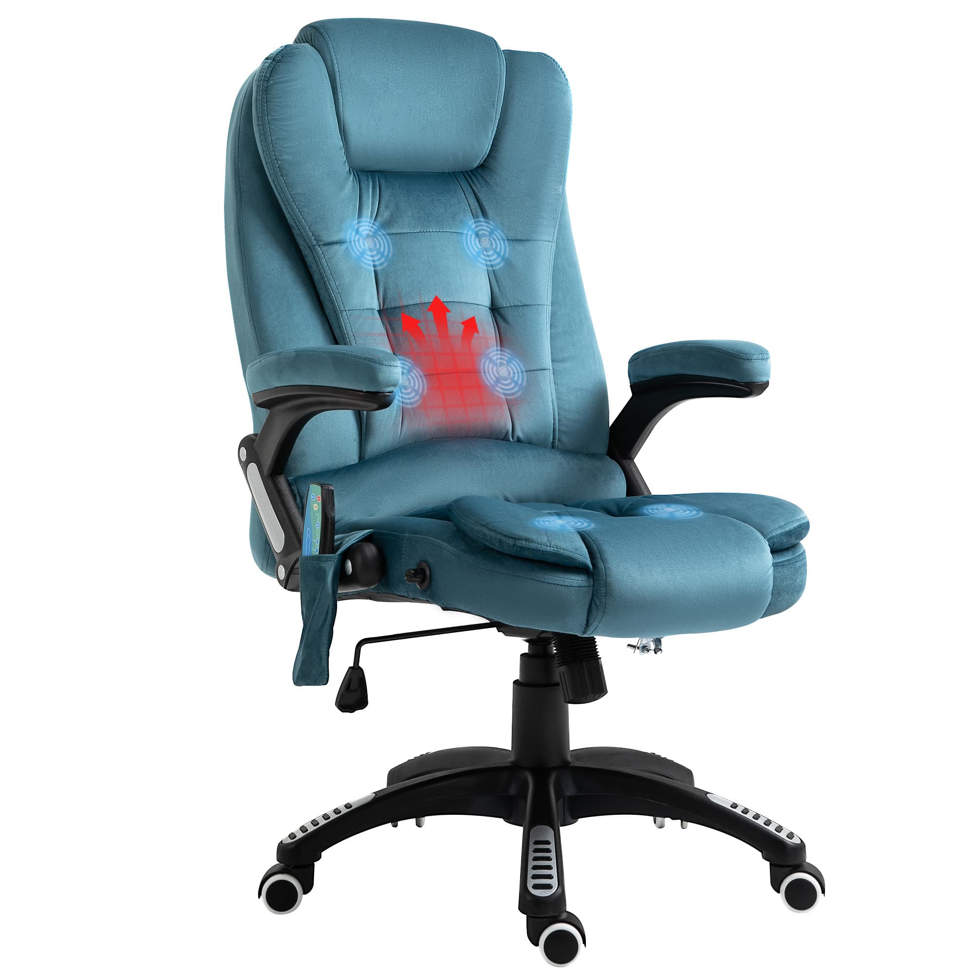 Vinsetto Fauteuil de bureau massant avec 6 points de massage par vibration hauteur réglable dossier inclinable 67 x 67 x 116-126 cm bleu