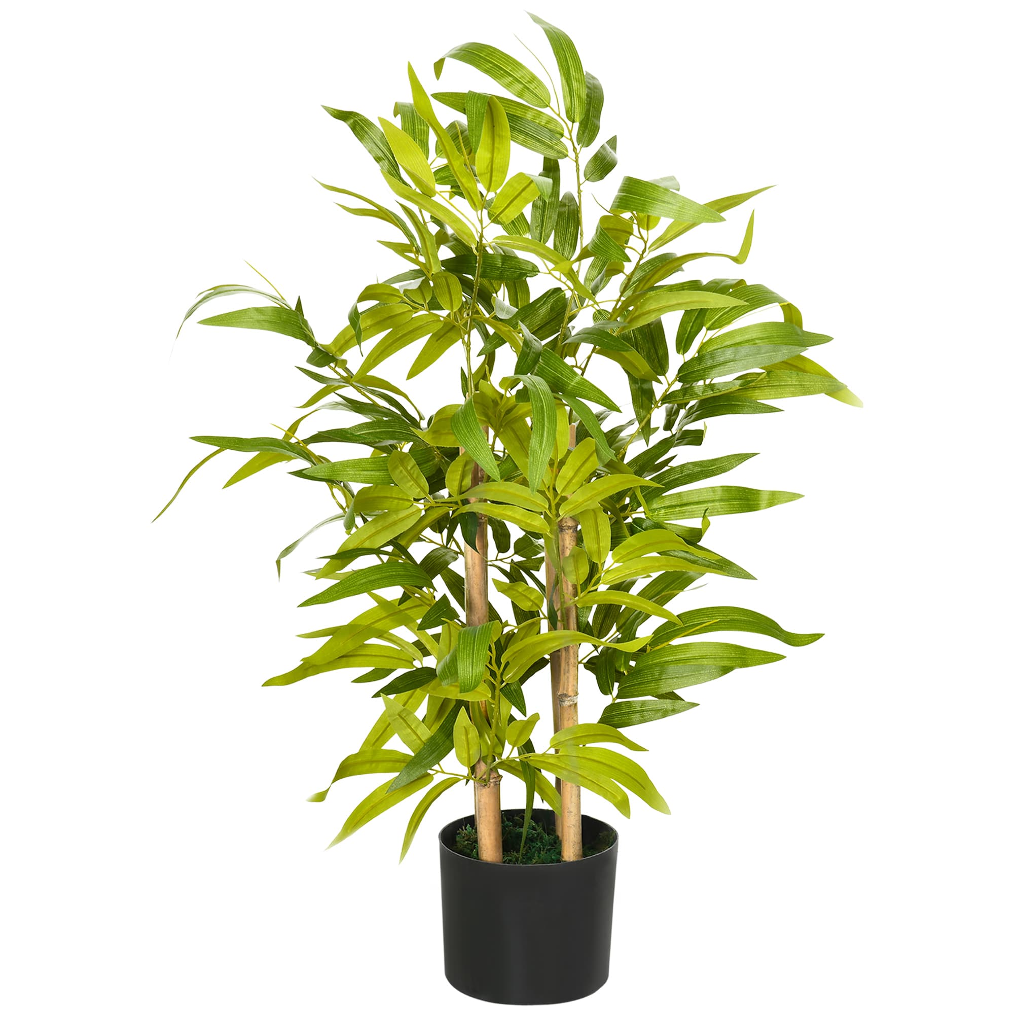 HOMCOM Bambou artificiel plantes artificielles hauteur 60 cm - tronc branches lichen feuilles grand réalisme pot inclus vert
