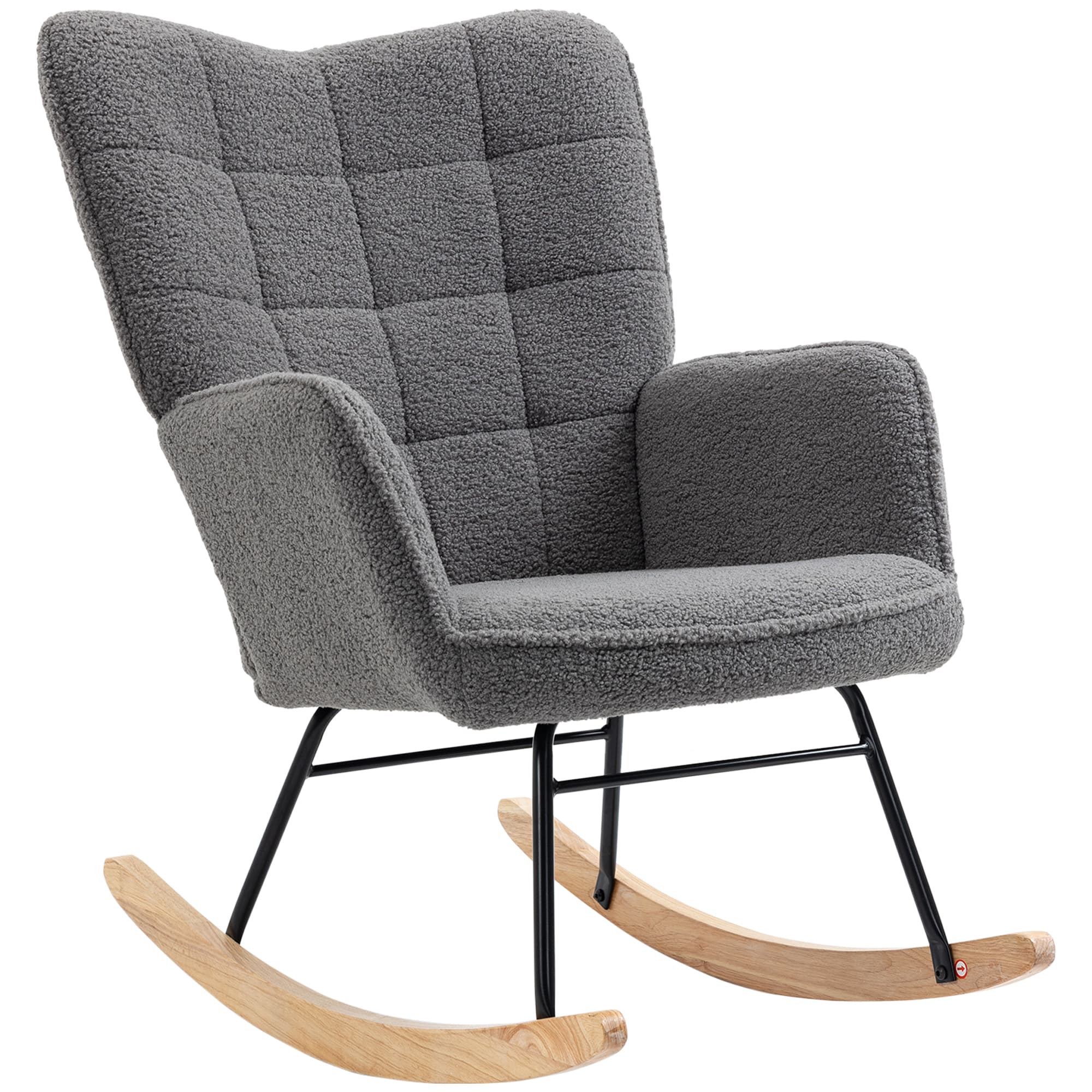 HOMCOM Fauteuil à bascule rocking chair revêtement effet laine bouclée, structure en acier 71 x 98 x 101 cm Gris foncé