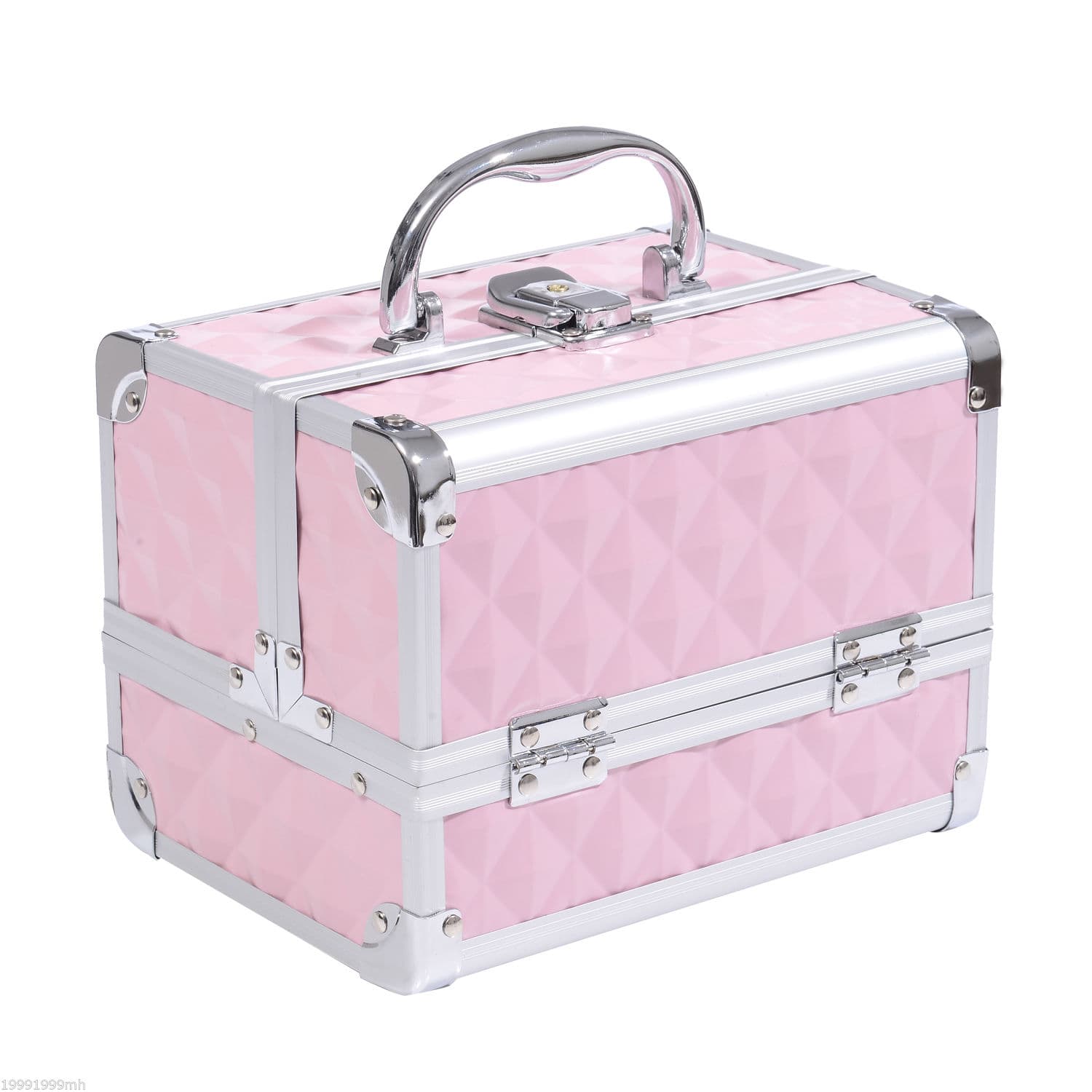HOMCOM Mallette à maquillage rangement à 3 niveaux avec miroir verrouillage avec 2 clés dim. 20L x 15l x 15H cm rose Aosom France