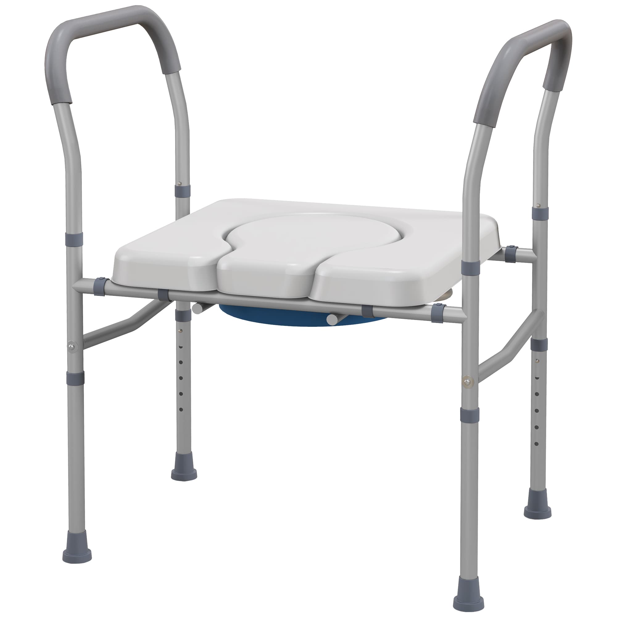 HOMCOM Siège de toilette percé multifonctionnel 4 en 1 avec hauteur réglable siège rembourré avec poignée gris