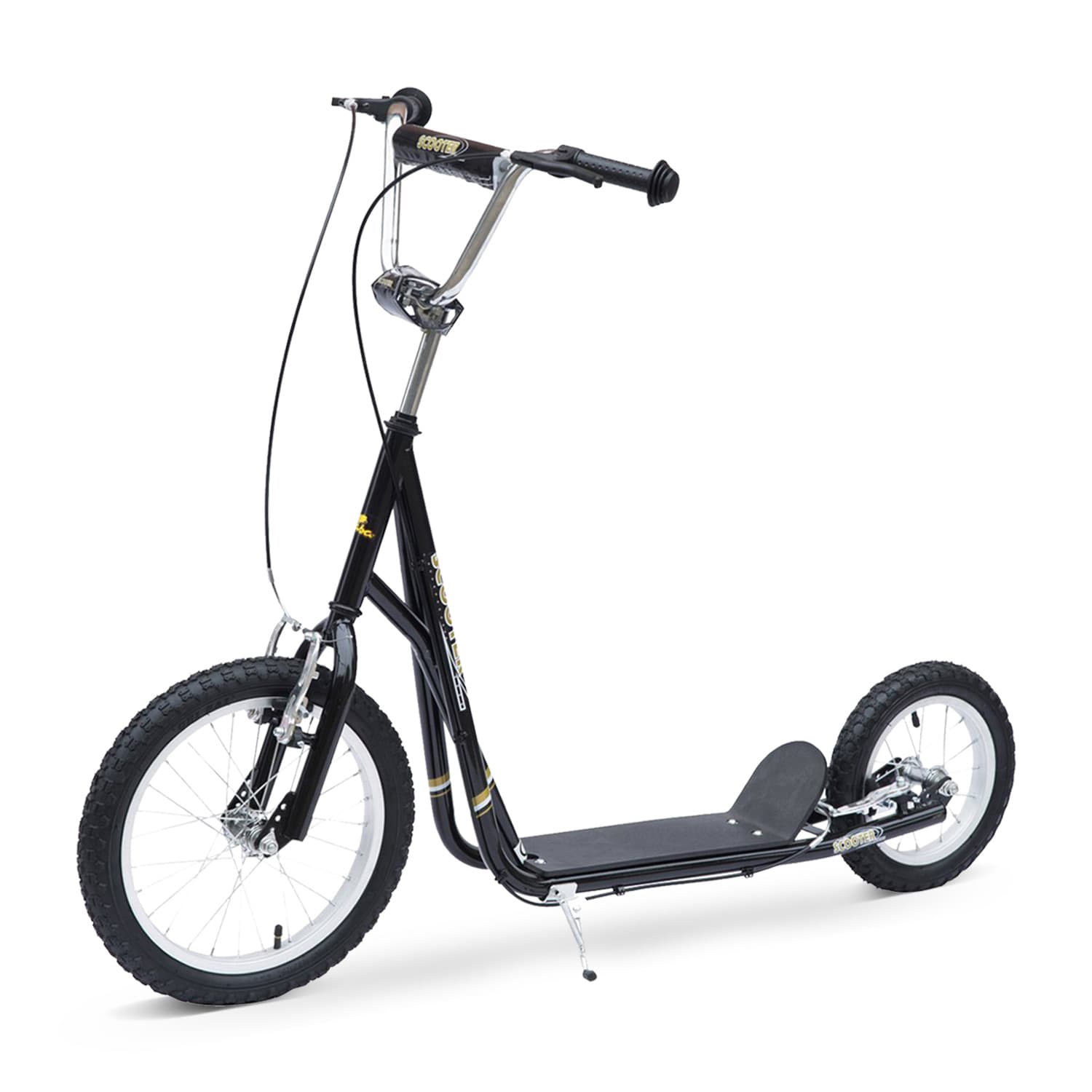 HOMCOM Trottinette patinette Enfant à partir de 5 Ans Grands pneus Guidon réglable poignées Freins et béquille Acier Noir