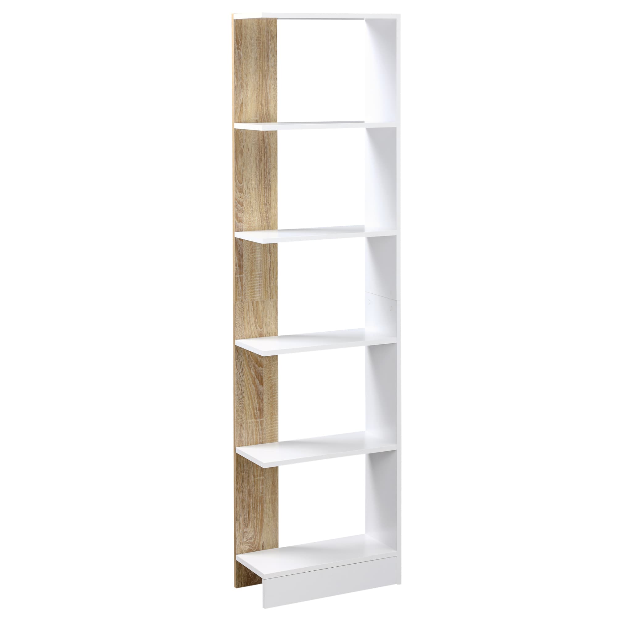 HOMCOM Bibliothèque étagère de Rangement avec 5 Compartiments Ouverts Design Simple Moderne pour Salon Chambre Bureau 45 x 21 x 170 cm Blanc et Chêne