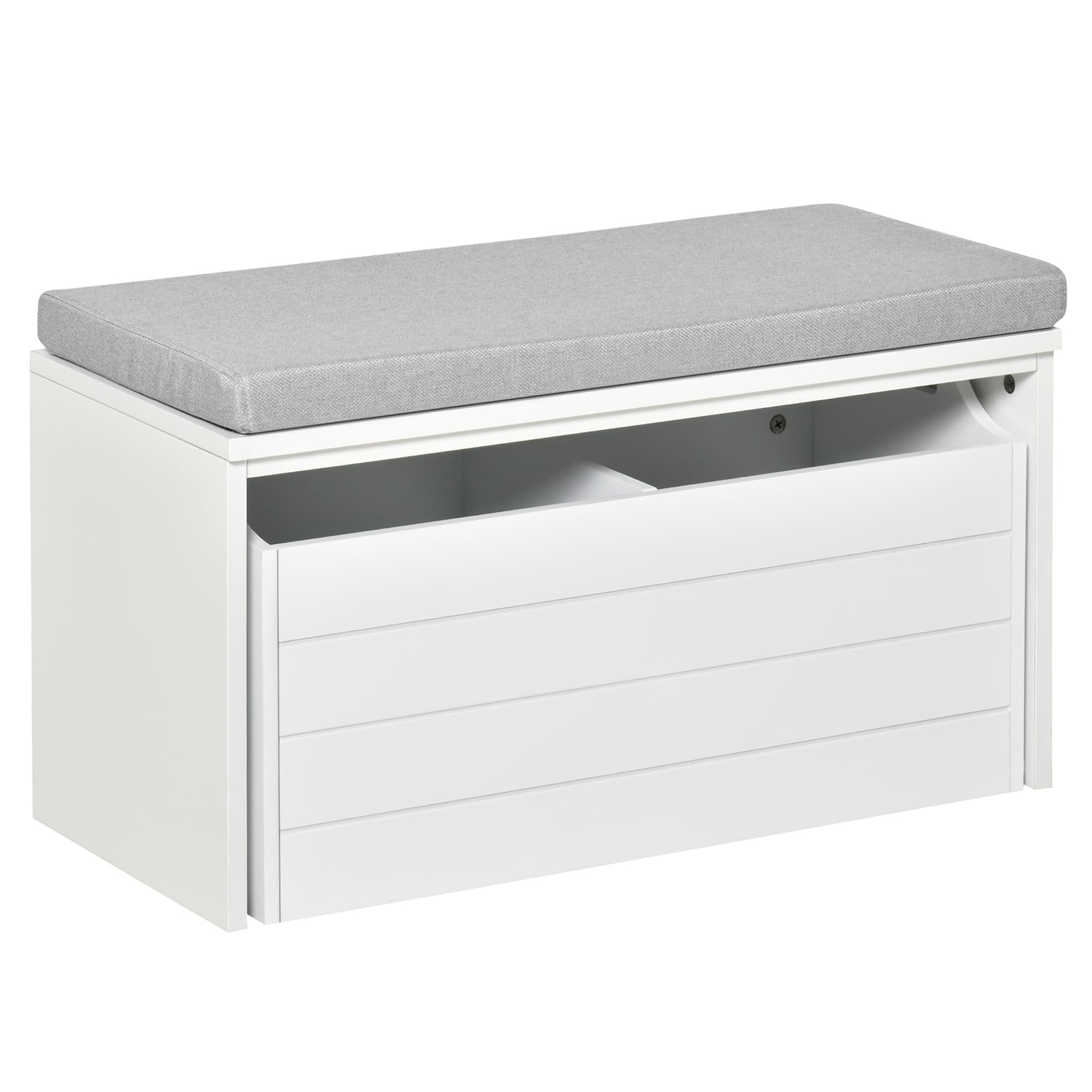 HOMCOM Banc à Chaussures avec Tiroir Double Coussin Confort Blanc Gris Aosom France