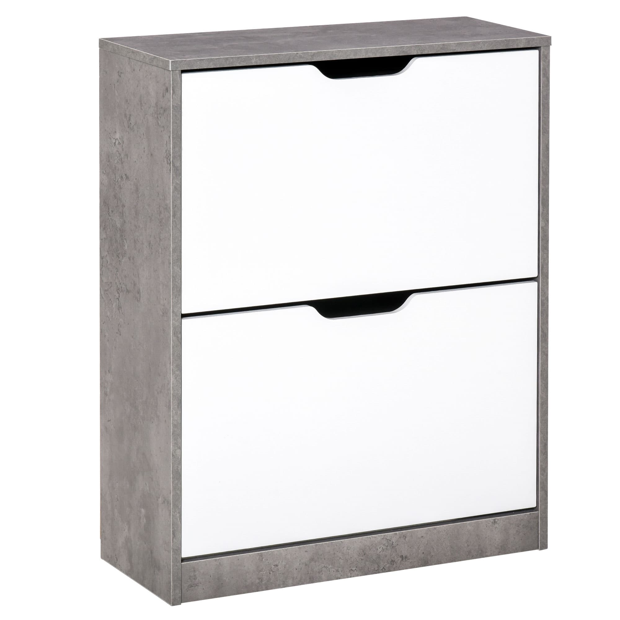 HOMCOM Meuble Chaussures Entrée 2 Portes Battantes Gris Blanc Rangement 8 Paires Aosom France