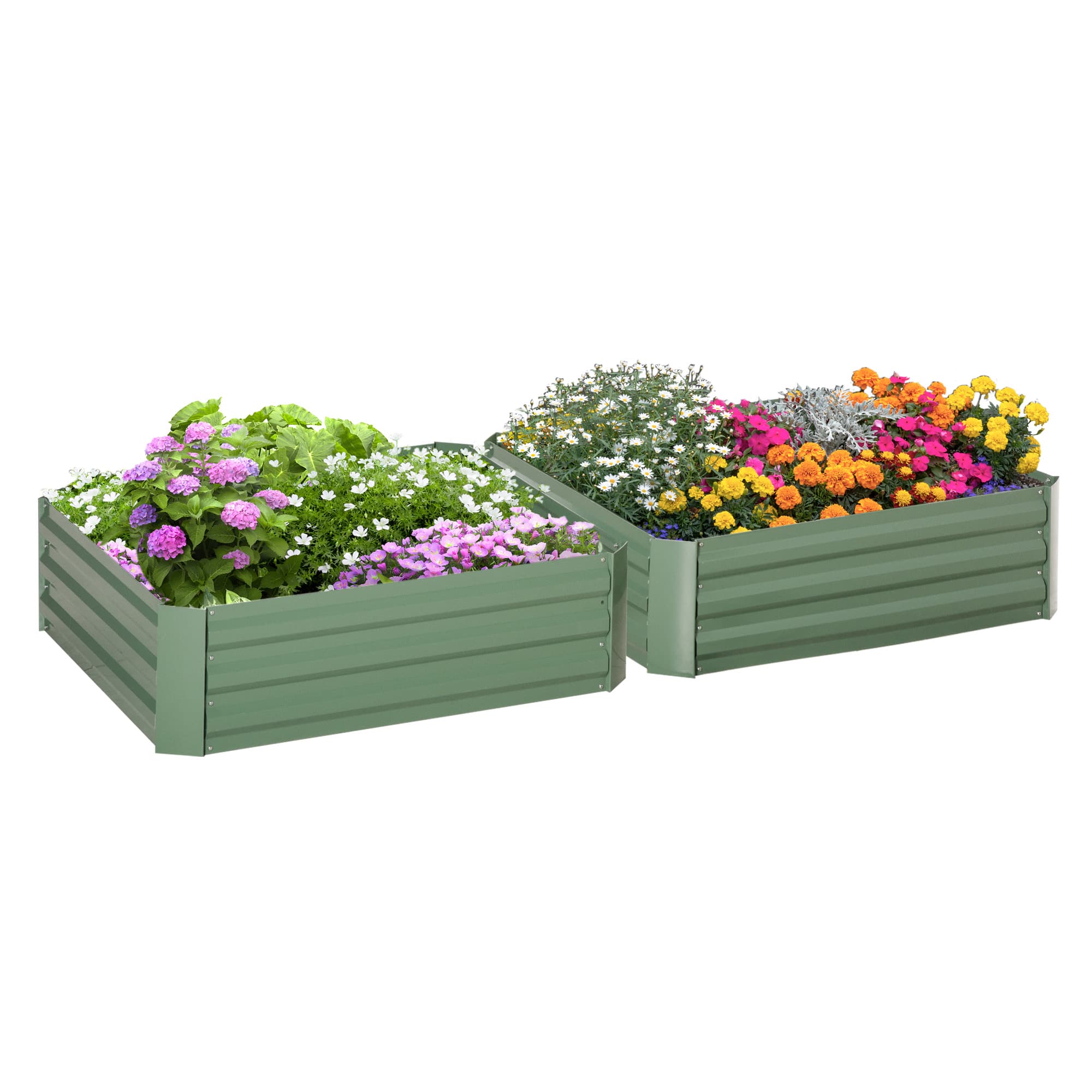 Outsunny Lot de 2 carré potager de jardin dim. 100L x 100l x 30H cm - tôle d'acier ondulée vert
