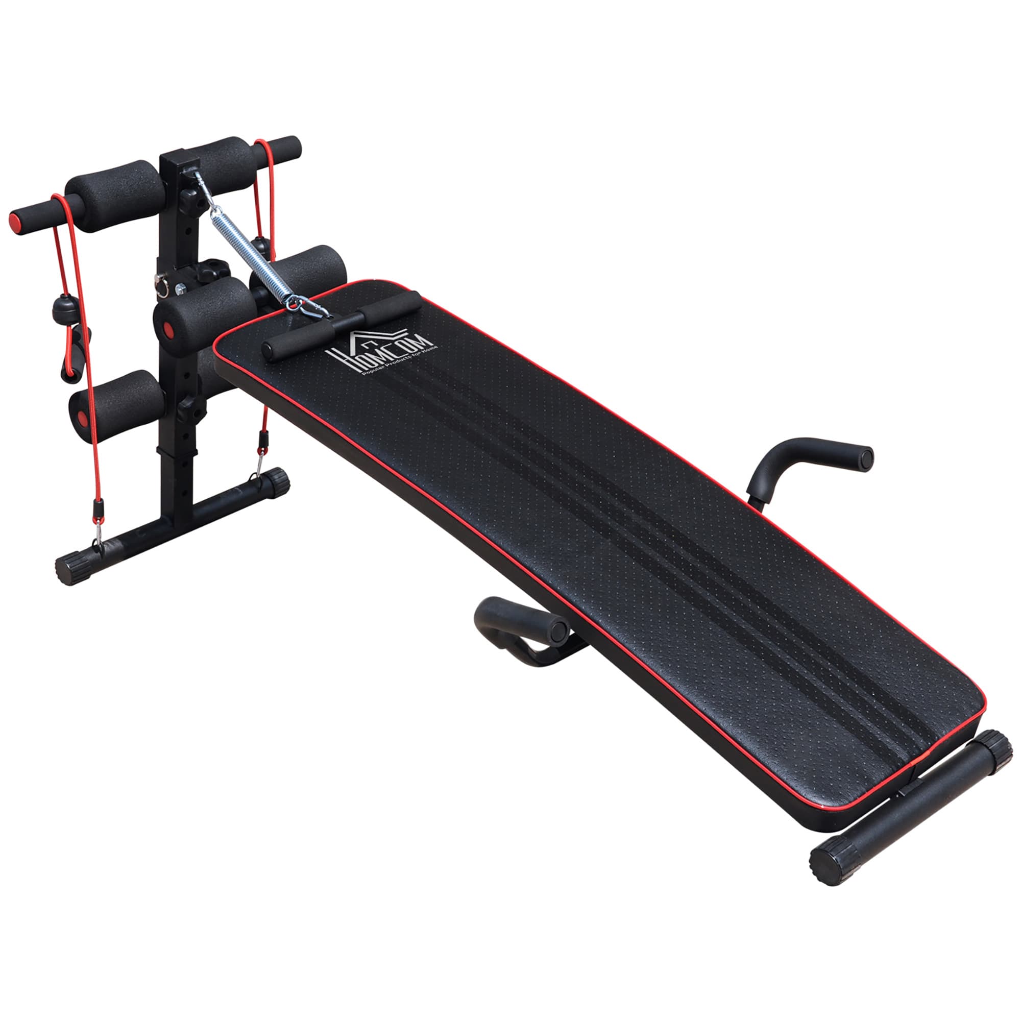 HOMCOM Banc de musculation hauteur réglable 135L x 57l x 50-68H cm 2 bandes de résistances + ressort central traction acier noir rouge