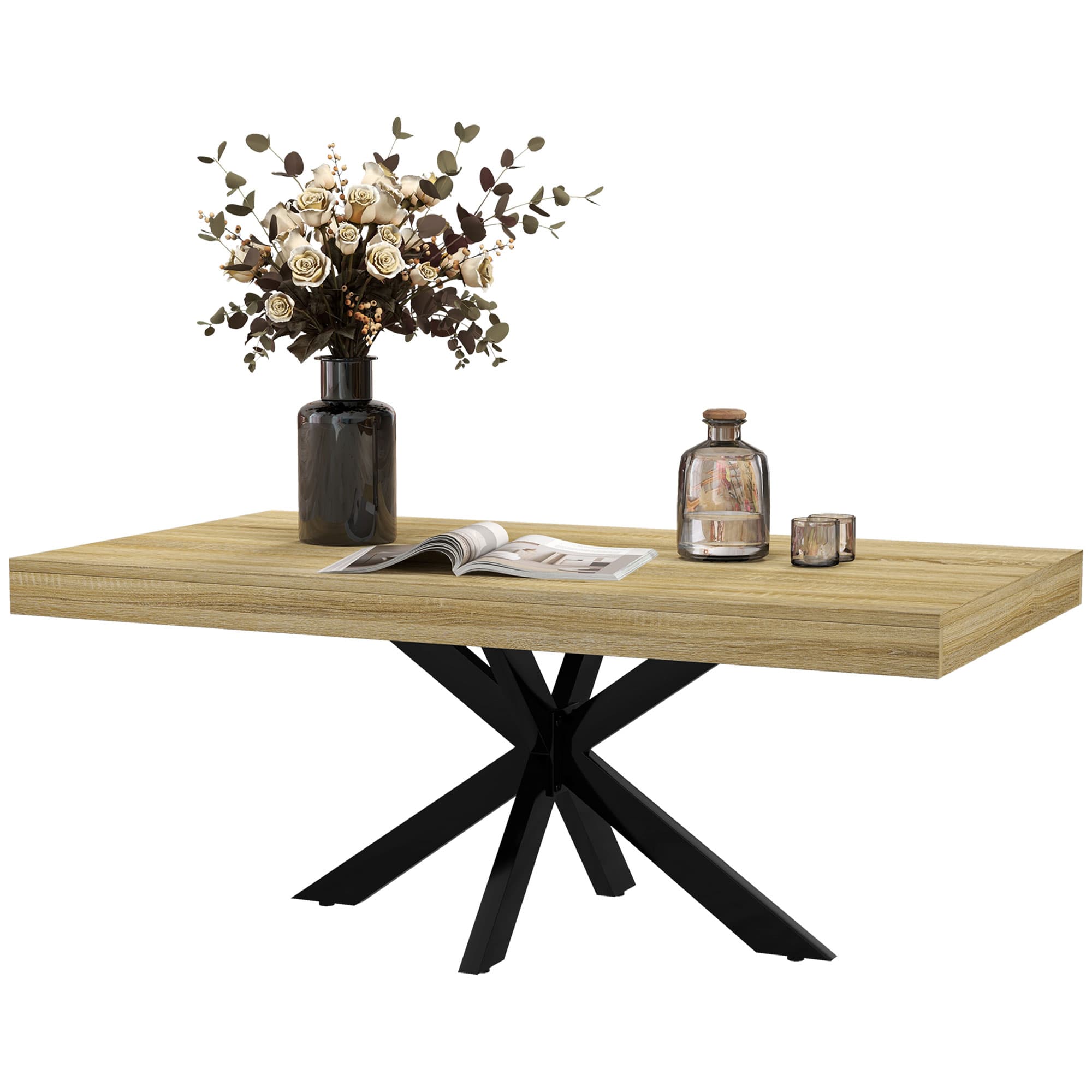 HOMCOM Table Basse rectangulaire table d'appoint Style Industriel en métal Noir et Plateau aspect Bois - dim. 110 x 60 x 45cm
