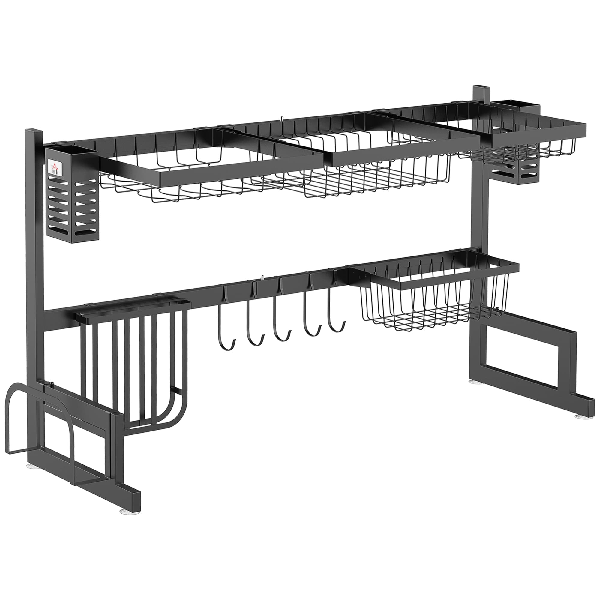 HOMCOM Égouttoir Vaisselle 2 Niveaux Porte-Couteau Planche à Découper Acier Noir Aosom France