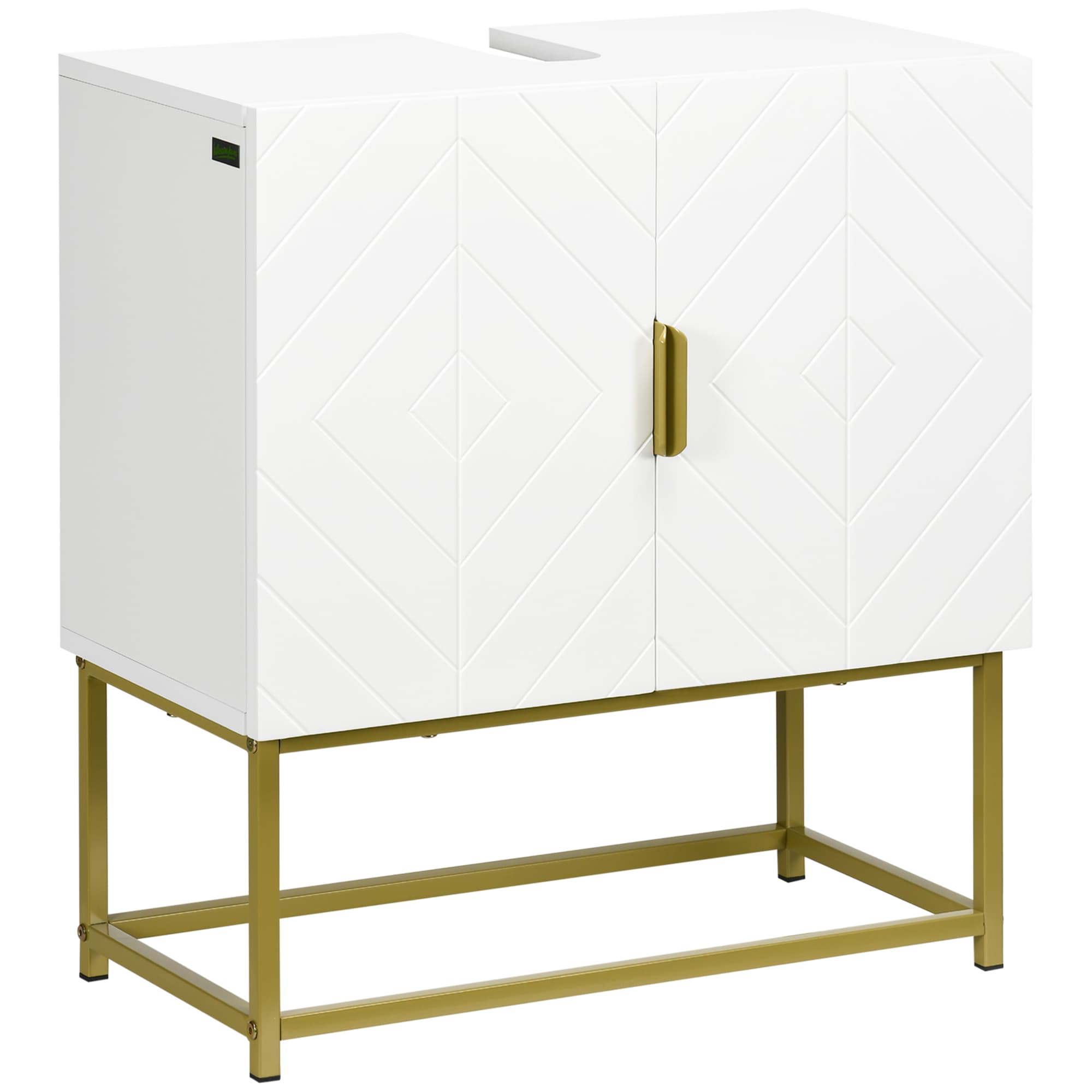 kleankin Meuble sous lavabo meuble de salle de bain en bois placard double porte pieds en acier doré 60 x 30 x 65 cm blanc Aosom France