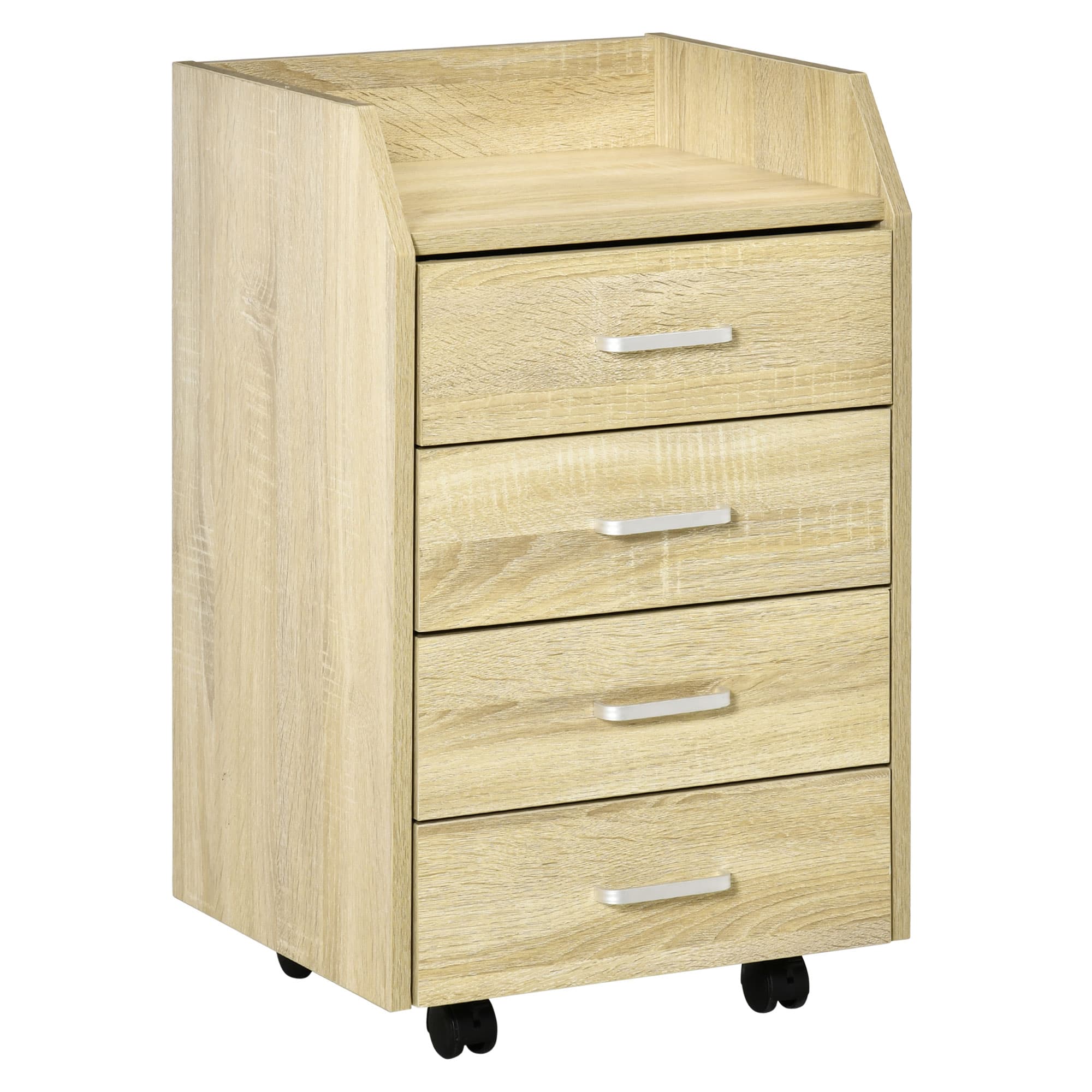 Vinsetto Caisson de bureau rangement sur roulettes 4 tiroirs coulissants MDF et panneaux de particules dim. 40L x 36l x 65H cm naturel