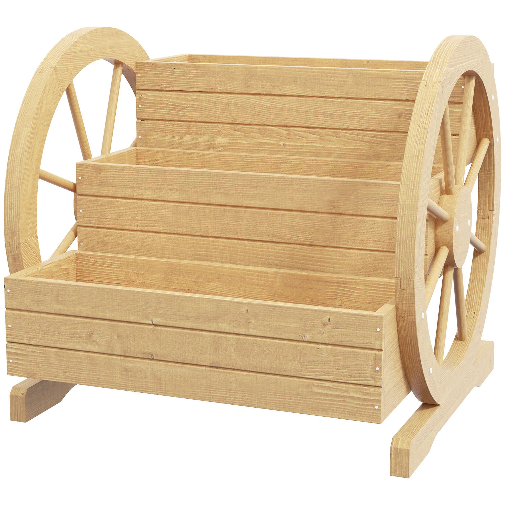 Outsunny Jardinière sur Pieds carré Potager 3 étages Style Rustique Chic avec 2 roues dim. 62L x 61l x 57H cm