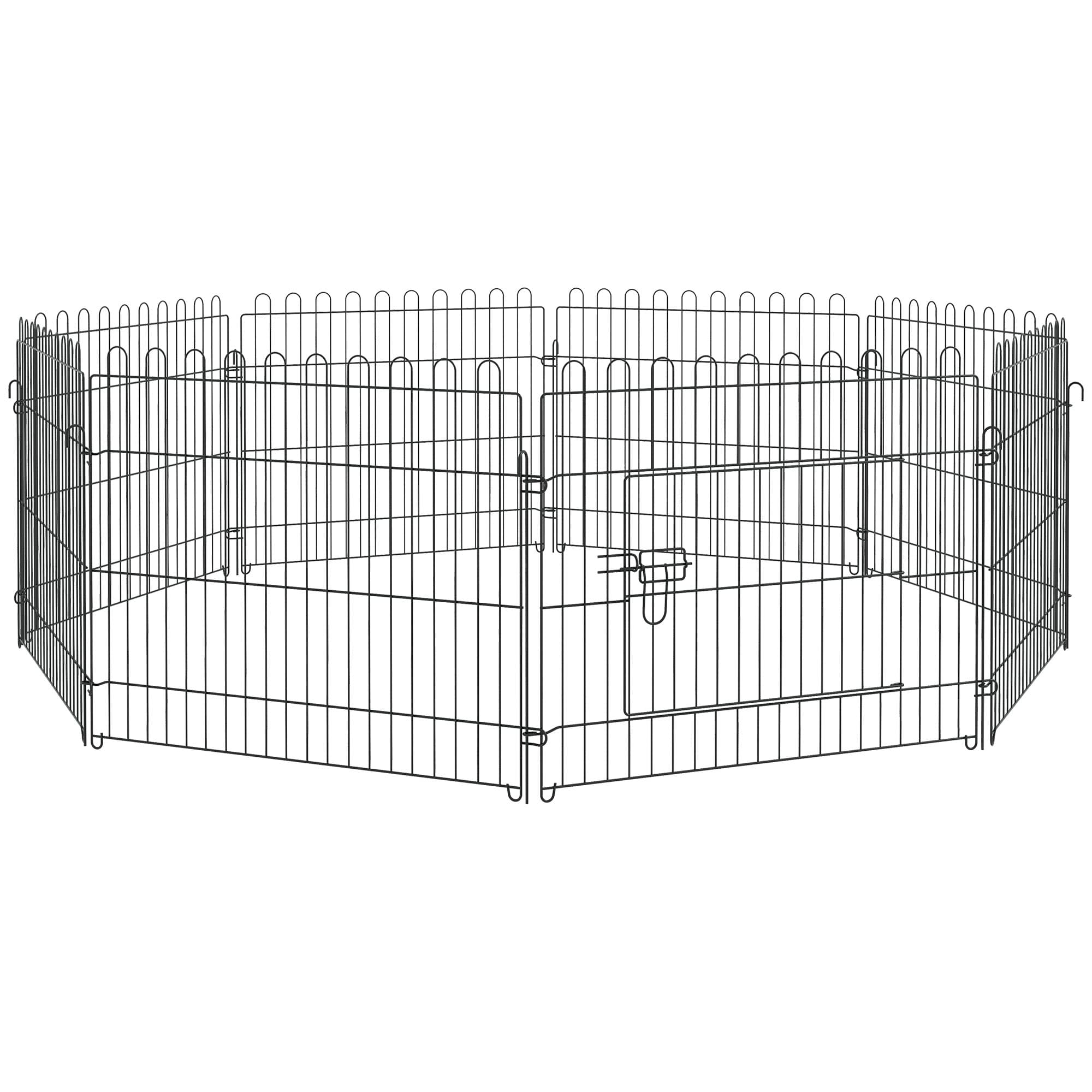 PawHut Parc enclos chiots animaux domestiques pour chiens lapins rongeurs intérieur et extérieur diamètre 180 cm 8 panneaux 71 x 61 cm noir
