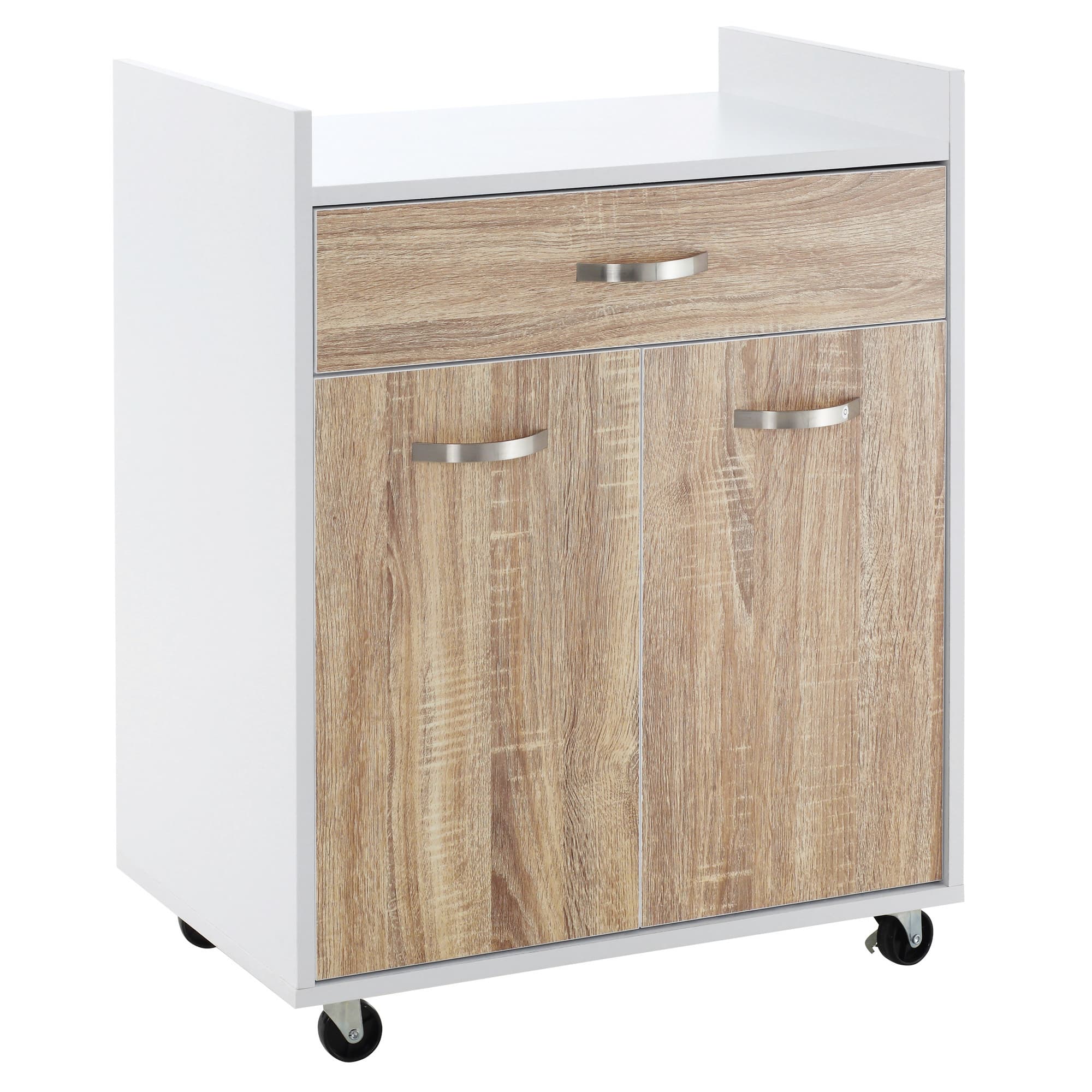 HOMCOM ilôt cuisine meuble cuisine à roulettes tiroir placard 2 portes étagère blanc aspect chêne clair