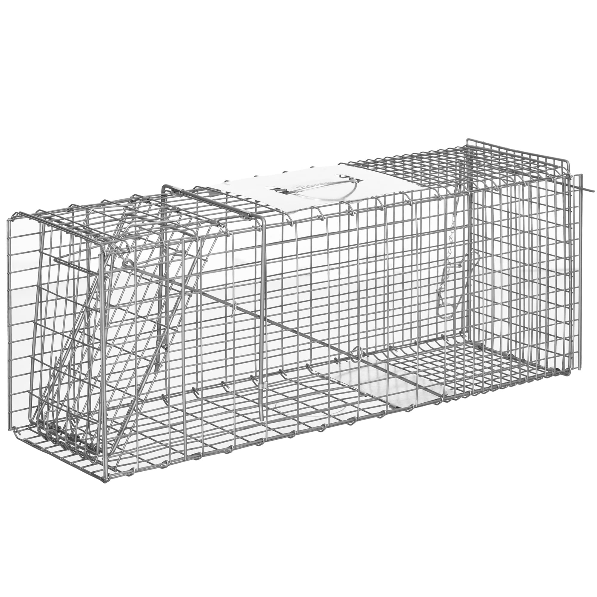 Outsunny Piège cage de capture pliante pour petits animaux type lapin rat - 2 portes poignée 81 x 26 x 34,5 cm acier gris Aosom France