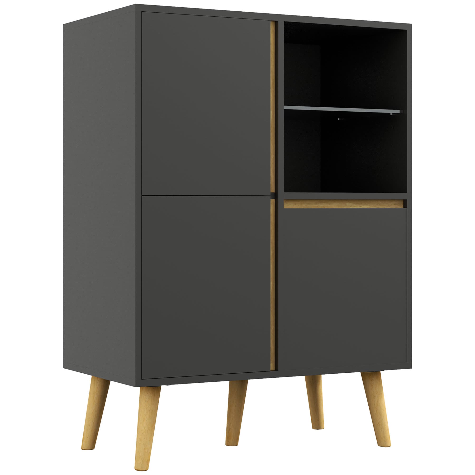 HOMCOM Meuble de Rangement Gris Foncé Design Épuré Étagères Ajustables Pieds Bois Massif 70x40x96,1cm Aosom France