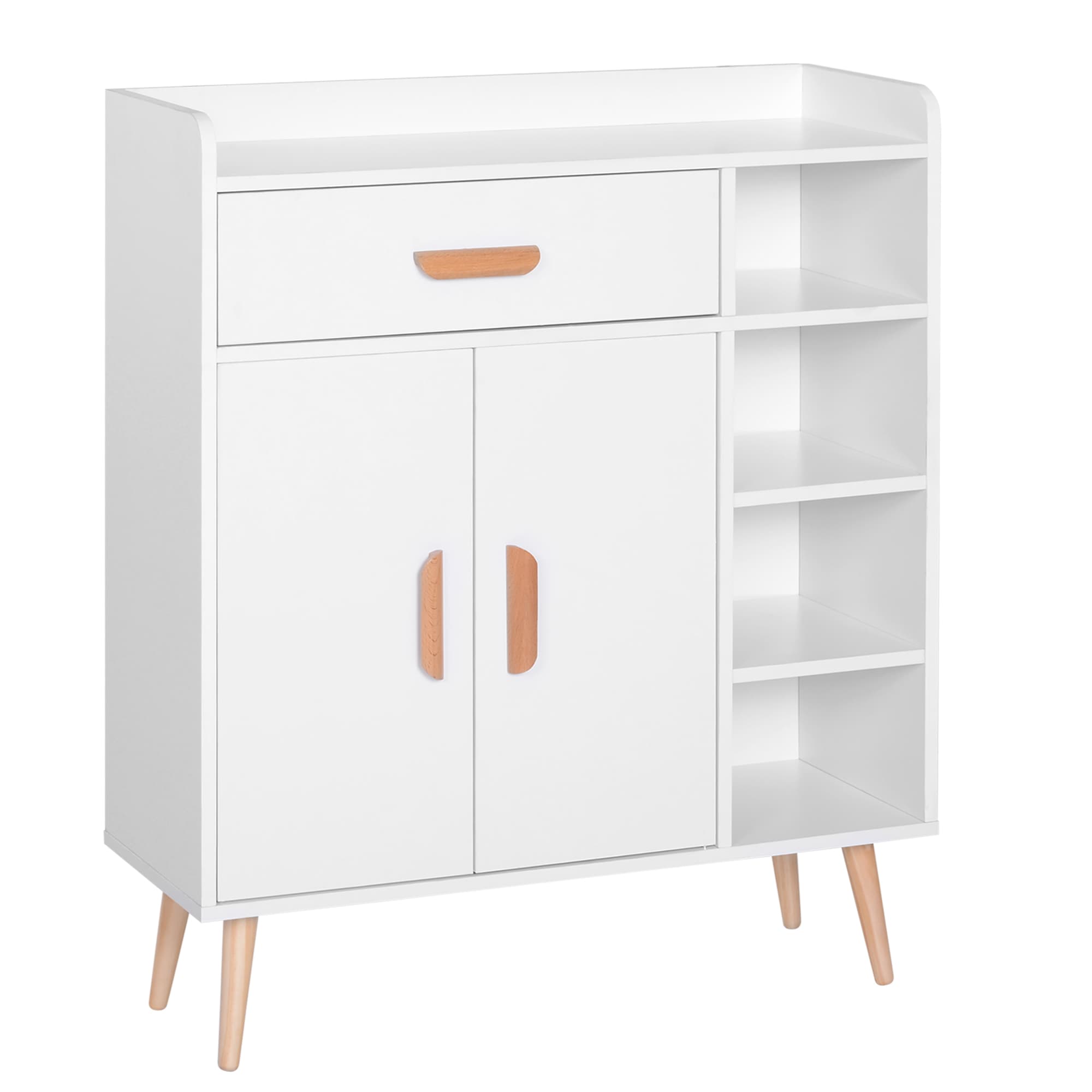 Homcom Meuble de rangement design scnadinave dim. 80L x 30l x 96H cm 4 niches placard 2 portes étagère tiroir coulissant bois massif panneaux particules blanc