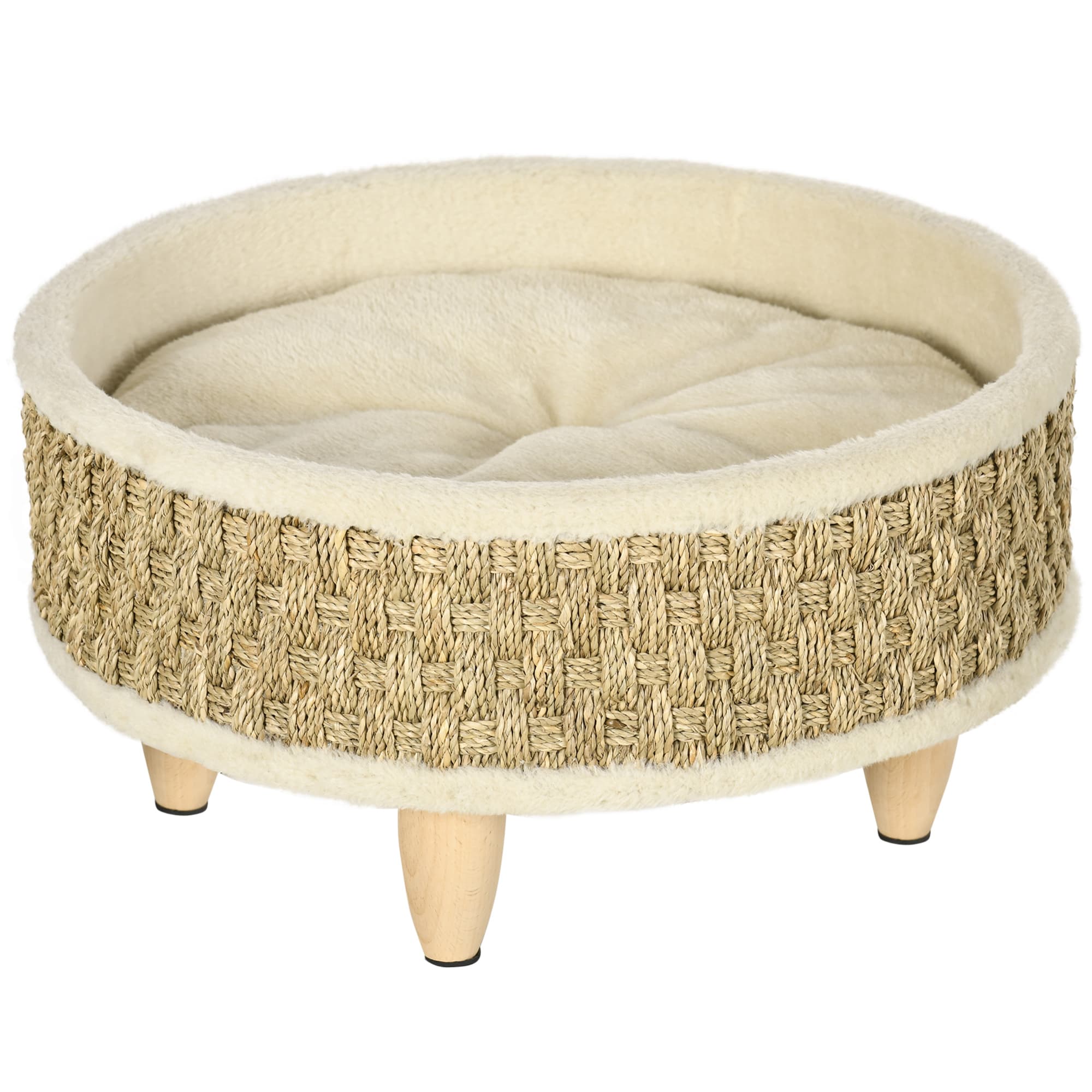 PawHut Panier Rond Cosy Chic Beige Grand Confort Coussin Moelleux pour Chien Ø48x24,5cm Aosom France